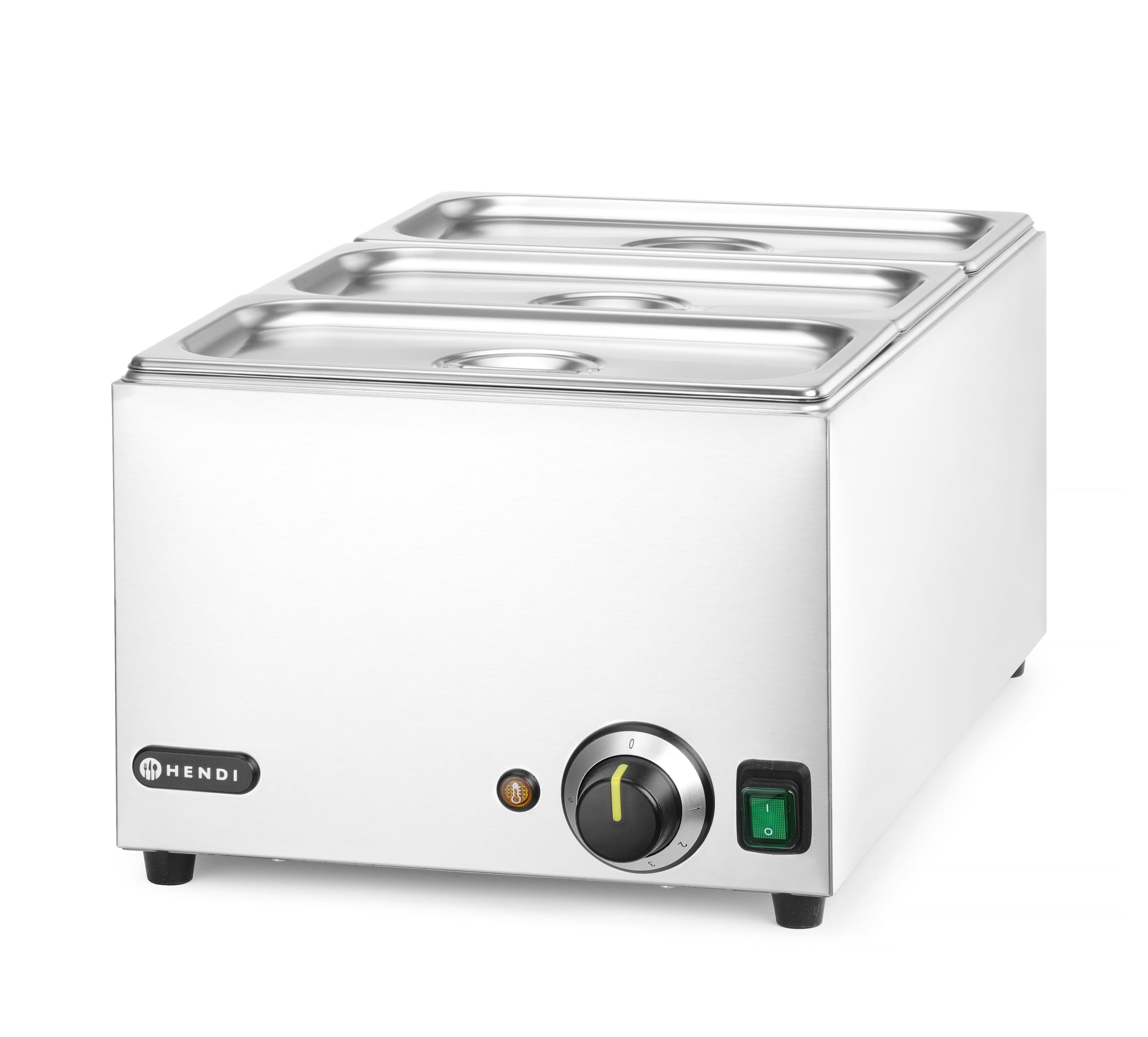 HENDI Bagnomaria elettrico, scaldavivande per buffet, temperatura regolabile 30°C a 85°C, incl. 3 x GN1/3 con coperchio, 19L, 230V, 1000W, 590x332x(H)242mm, acciaio inox