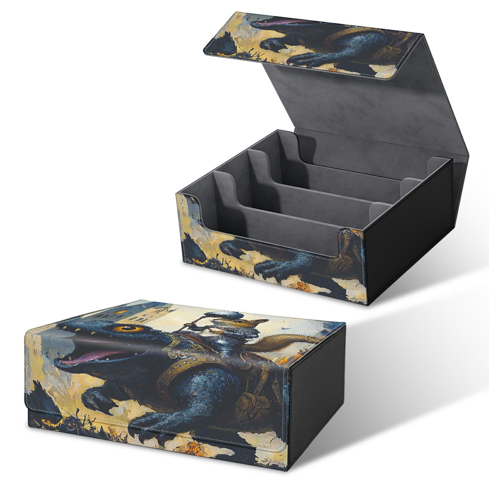 RWUTYTIUL Card Deck Box for MTG, Cards Storage Box Fits 120+ Sleeved, Leather Big Size Strong Magnetic Closing Case for Board Games Magic TCG CCG Baseball Collection Women Man, Black Dragon Mouse