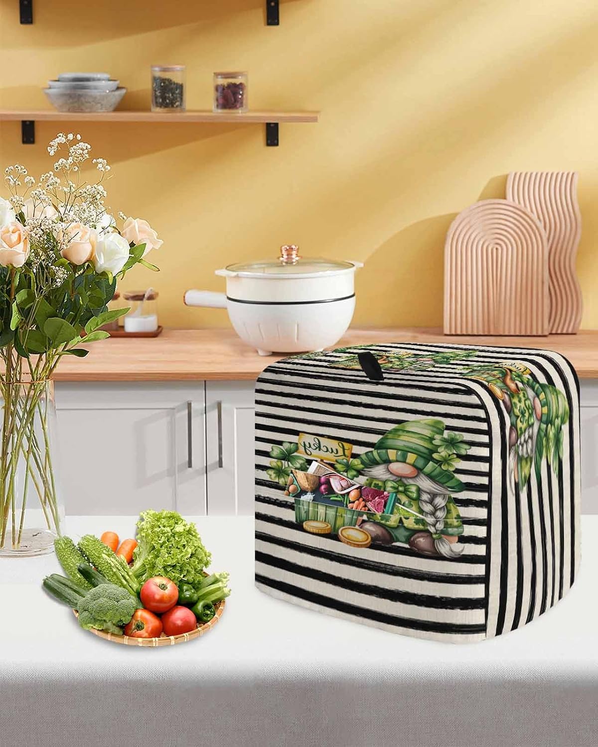 St. Patrick's Day Stand Mixer Cover with Storage Pocket, Waterproof Kitchen Mixer Covers, Gnomes Lucky Shamrock Farmhouse Beige Kitchen Appliance Dust Cover Compatible with 6-9 Quart Mixers