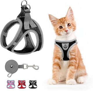 SCENEREAL Escape Proof Cat Harness & Leash Set - Adjustable Breathable Air Mesh Vest for Small Large Cats, Reflective Walking Gear, Black S