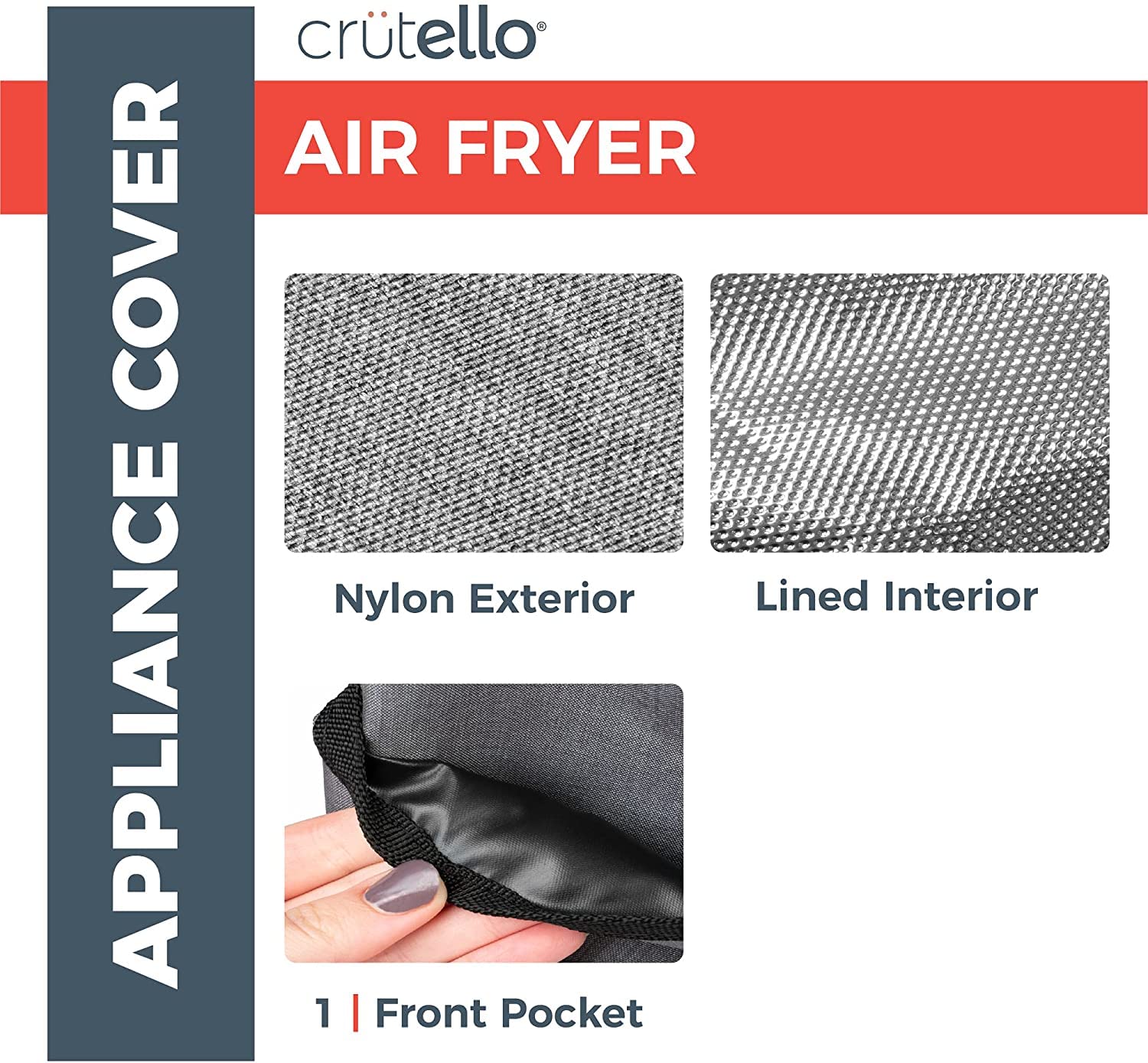 Crutello Air Fryer Cover with Storage Pockets for 10 Quart Fryer - For Small Appliances, Kitchen Appliance Heavy Duty Dust Covers, For Kitchen Counter