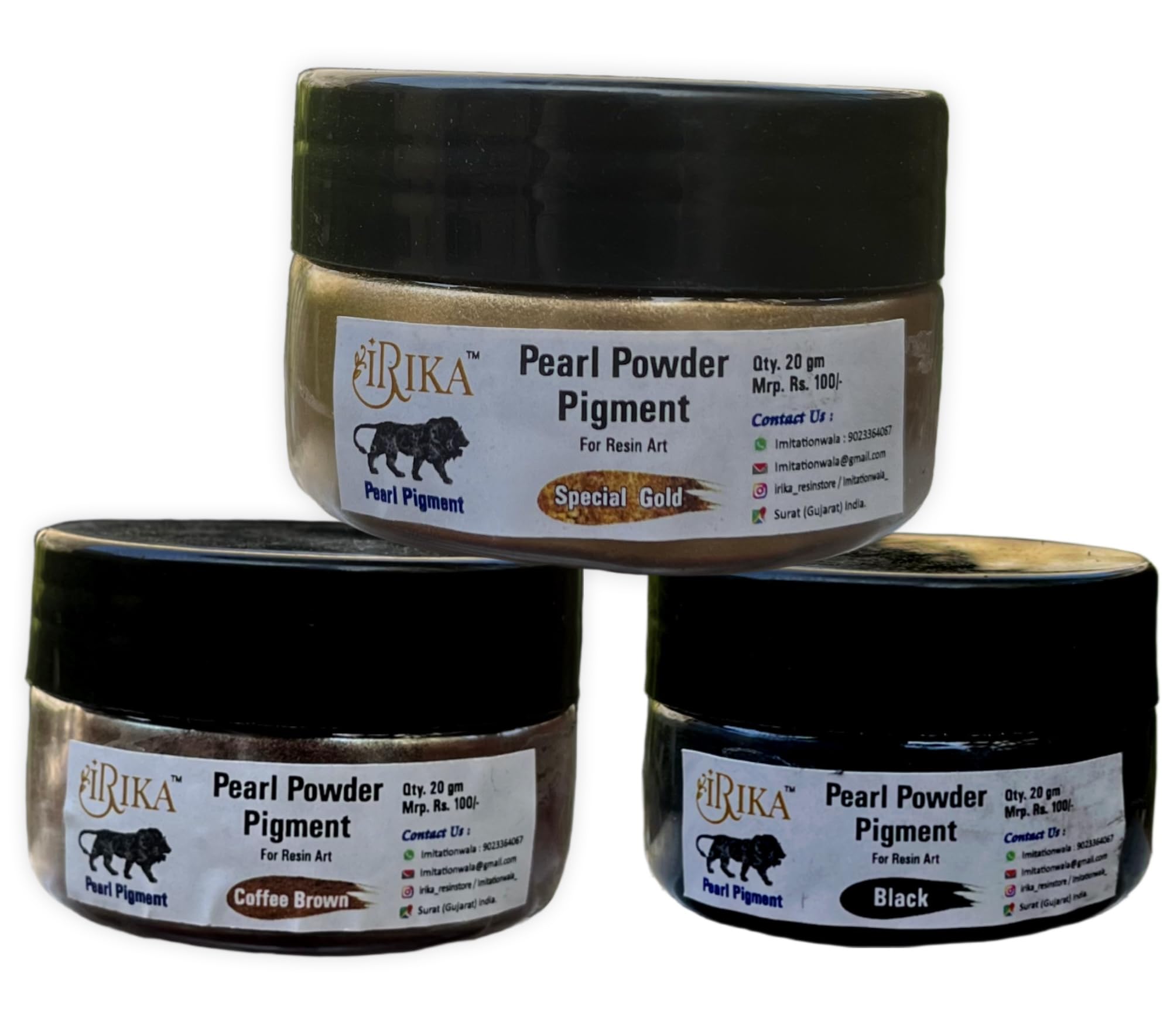Irika Pearl Powder Pigment Pack - 3 Colors: Special Gold, Coffee Brown, Black, 20g Each - Ideal for Art, Crafts, Resin, Soap Making, and More -Vibrant, and Versatile Pigments"-image-15