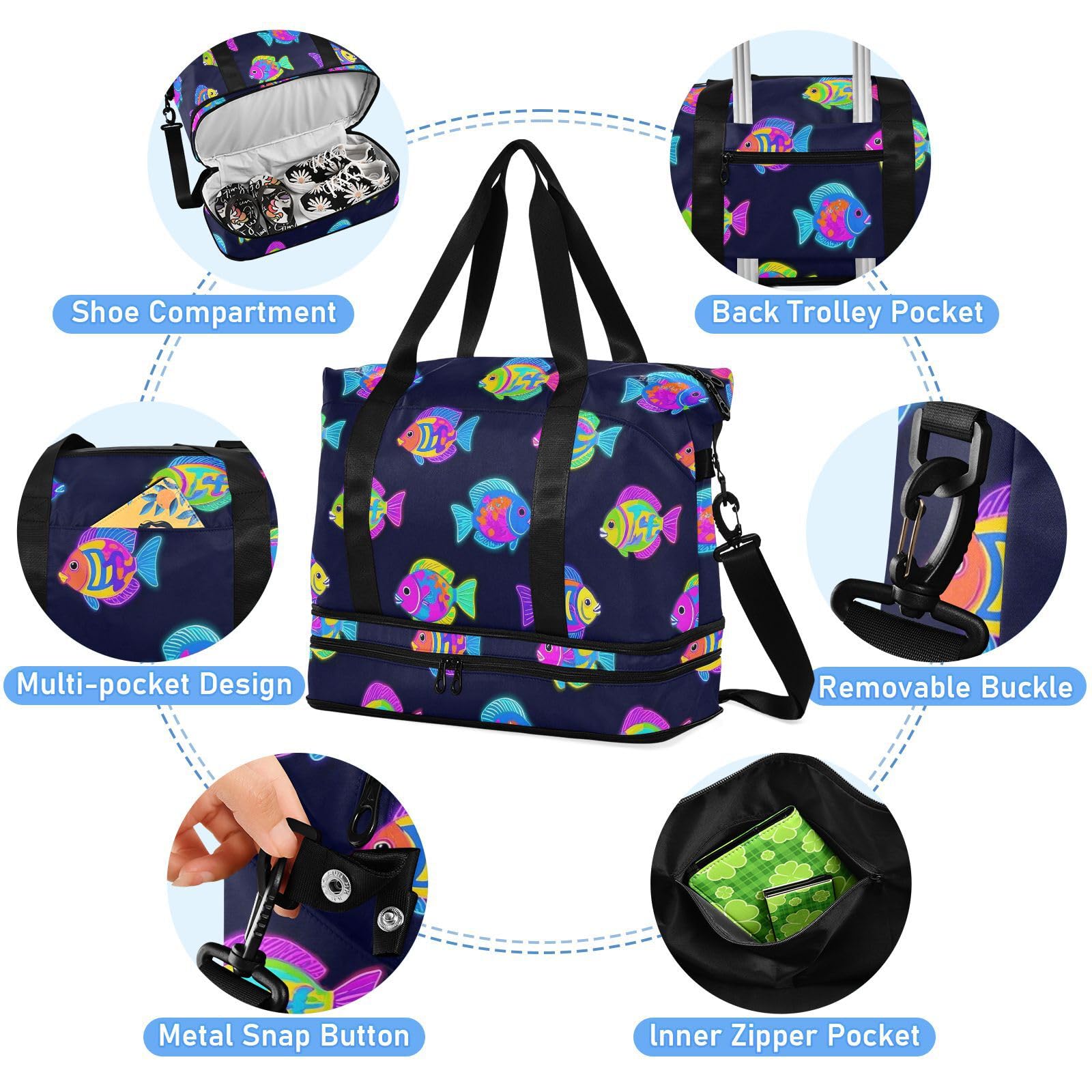Bolsa de viaje grande de verano con bolsillo húmedo y correa ajustable, multifuncional, para hombres y mujeres