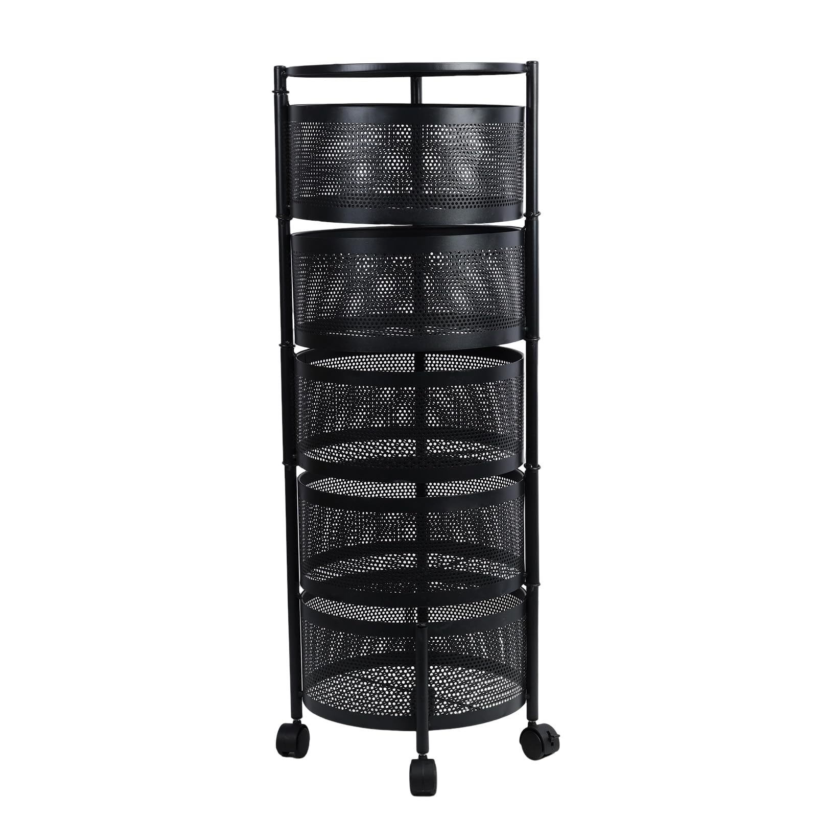 Cuencos de cesta de frutas y verduras para cocina, cesta giratoria circular de 5 niveles con ruedas, estante de alambre de metal para frutas y verduras, carrito de almacenamiento rodante de