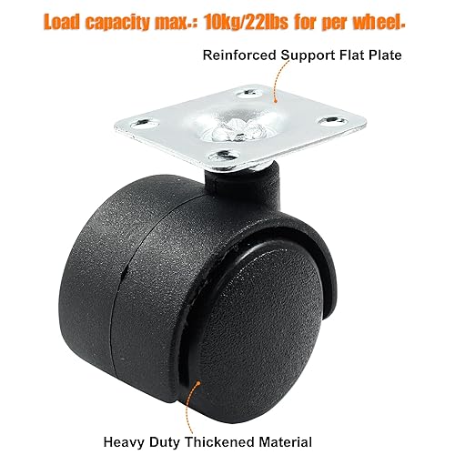 Vista 44 de 4 ruedas giratorias de 1 pulgada, ruedas giratorias de nailon negro con freno, ruedas giratorias de alta resistencia para muebles, carro, gabinete