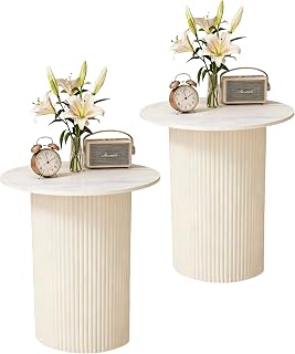 2er Set,Moderne Rund Beistelltisch,Marmor Sofatisch beistelltische mit Metallbasis für Wohnzimmer und Schlafzimmer
