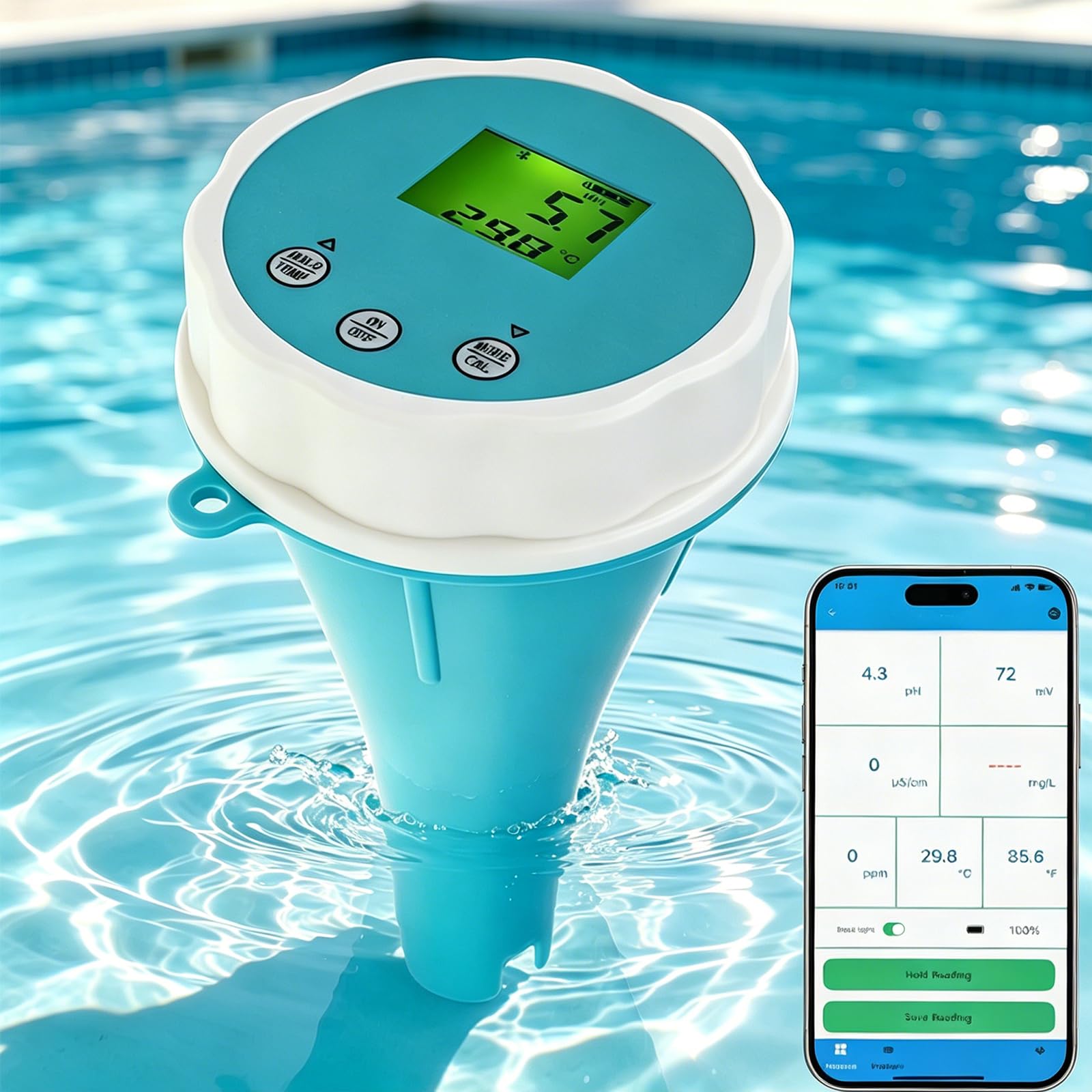 Medidor De Agua 6 En 1 con Bluetooth, Medidor De Calidad del Agua para Piscinas Que Mide Cloro, Ph, EC, Orp, Salinidad Y Temperatura, Resistente Al Agua Ip67, para Piscinas, Jacuzzis Y Spas De