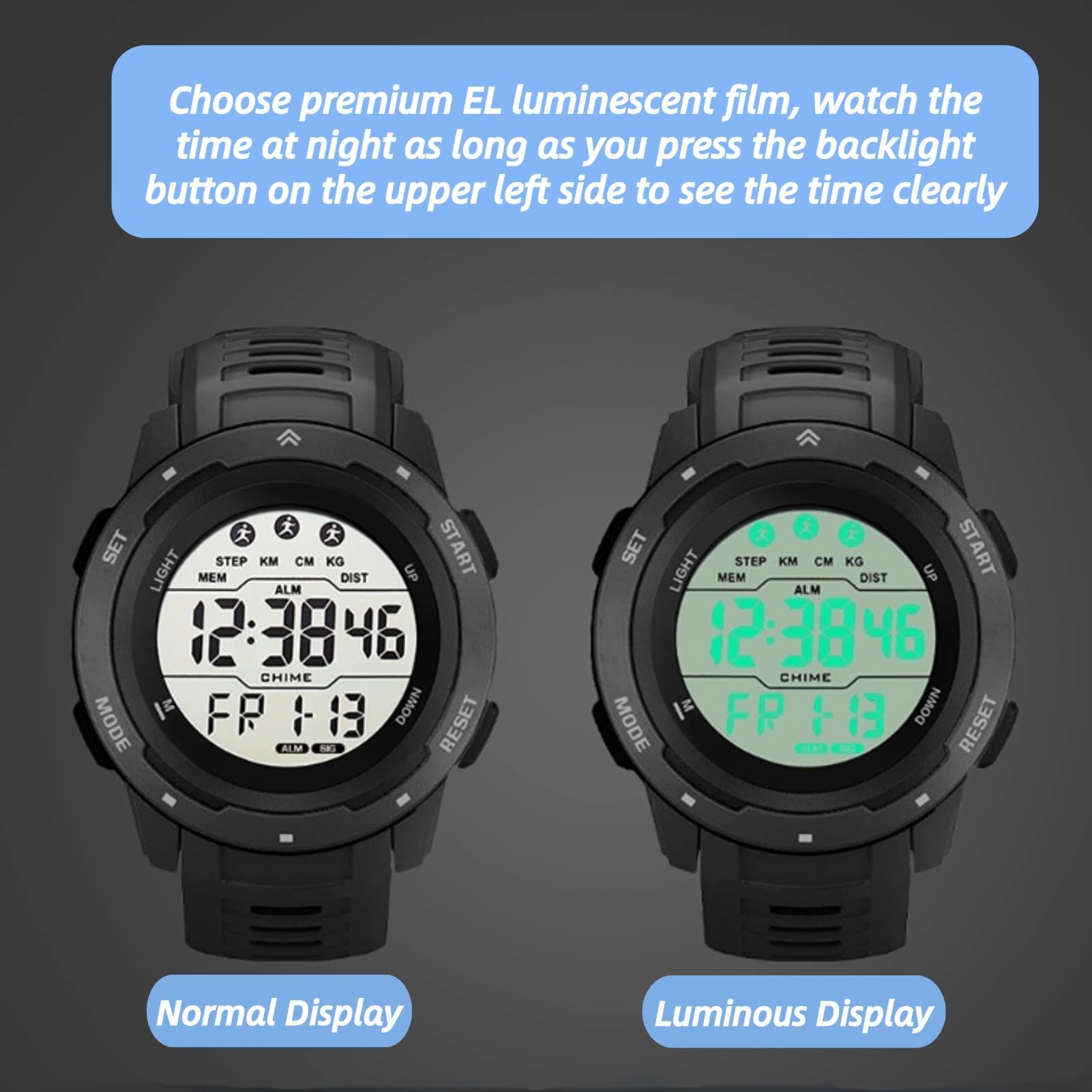 SPYMINNPOO Digital Sports Watch, Multifunctional Waterproof Luminous Timing Mens Sport Running Watch for Outdoor (Gray) - Image 4