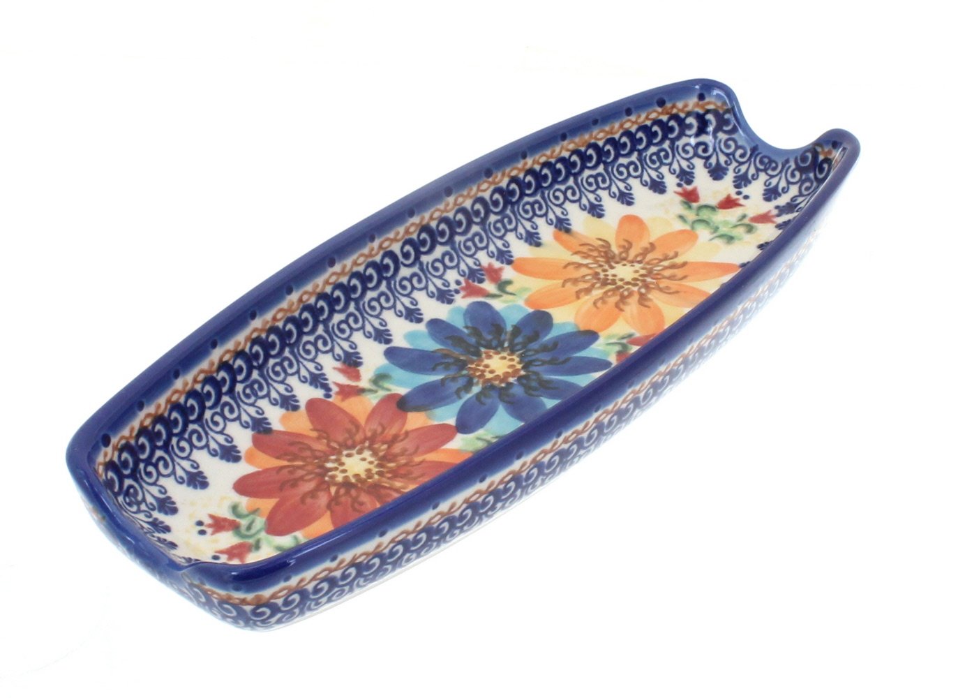 Blue Rose Polish Pottery Autumn Burst Corn on the Cob Dish