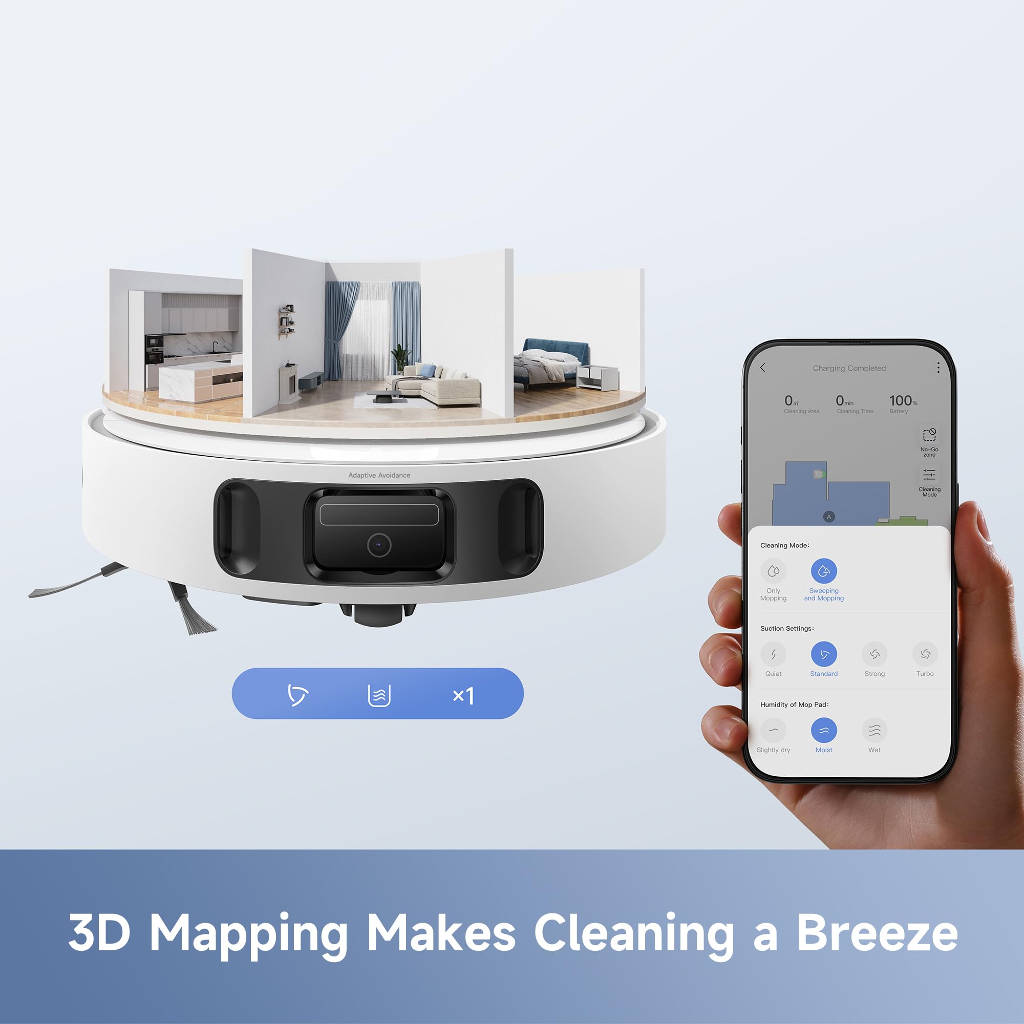 Mova E40 Ultra Robot Vacuum and Mop, 19,000Pa Suction, Extenable & Liftable Mop, All-in-One Station, Auto-Empty, Auto Washing & Hot Air Drying, 360°Obstacle Avoidance, App & Voice Control