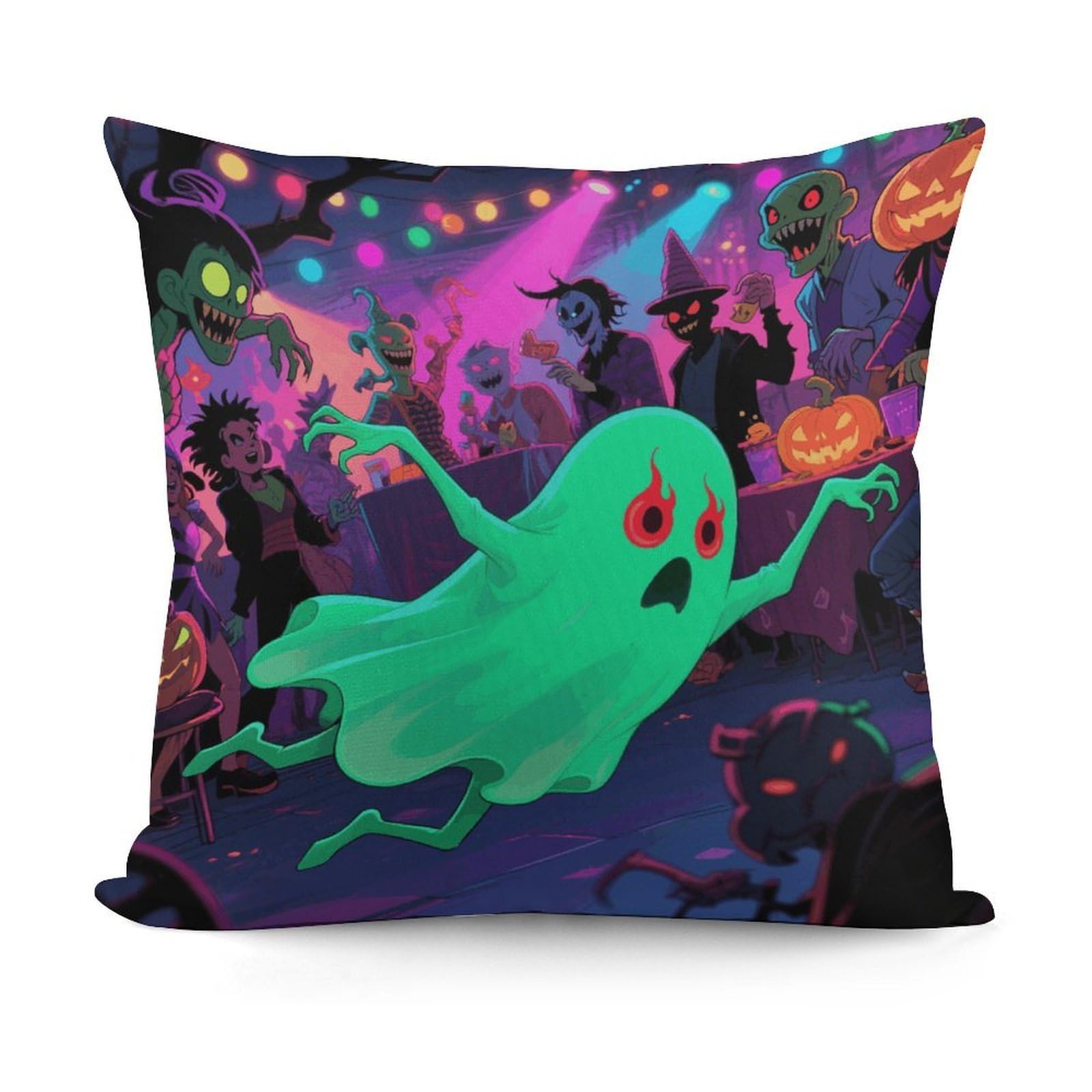 VstaDank Halloween Ghost Pillow Cover with Invisible Zipper Square Throw Pillowcase Plush Couch Sofa Pillow Case 18x18 Inch Decorative Throw Cushion Covers for Sofa Living Pillowcover
