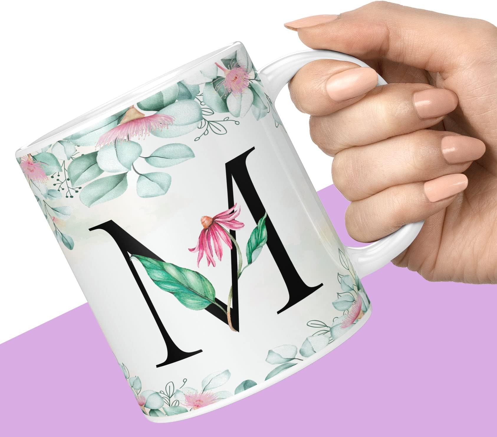 Colorful Floral Alphabet Letter M Printed Coffee Mug For Girls Boys Friends Love Kids Best Gift For Birthday Anniversary Initial Letter M (Microwave Safe Ceramic Tea Coffee Mug-350ml) - ABVWM2 169