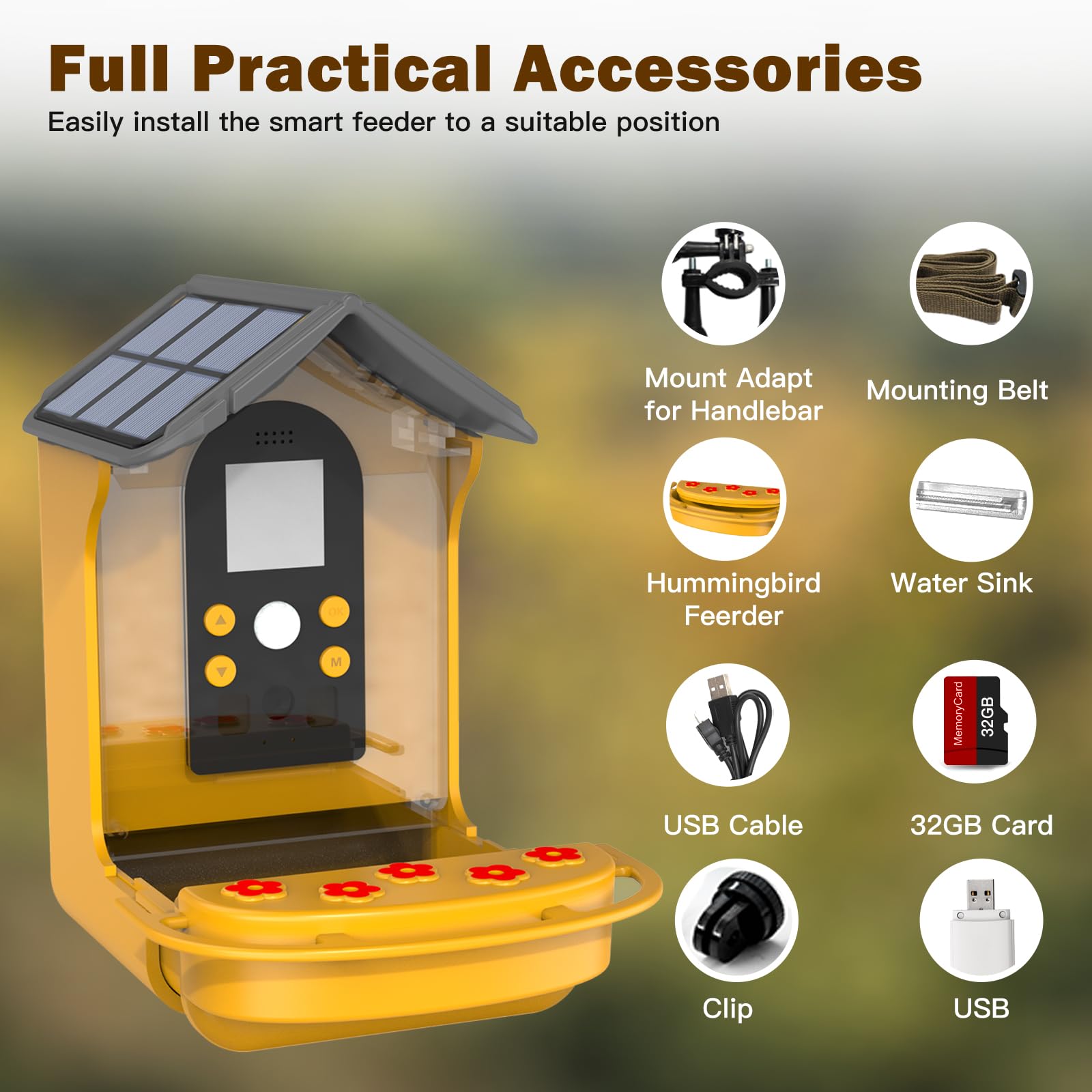 FlowaFoli Bird Feeder with Camera,1080P HD Smart Bird Feeder Camera Auto Capture Bird Videos & Motion Detection, Color Night Vision Video Bird Feeder, Camera Bird Feeder with Card Reader and 32G Card