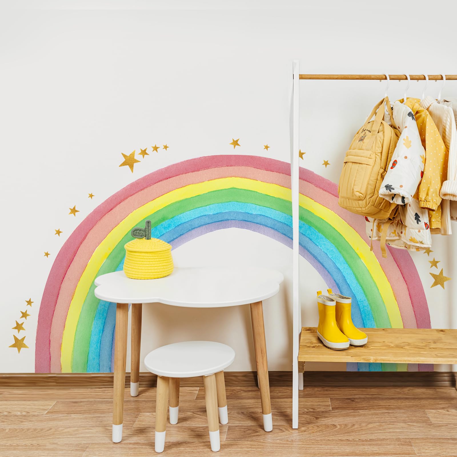 Supzone Large Half Rainbow Wall Stickers Colorful Rainbow Stars Wall Decals DIY Vinyl Mural Art for Girls Baby Nursery Bedroom Playroom Home Decoration - Image 3