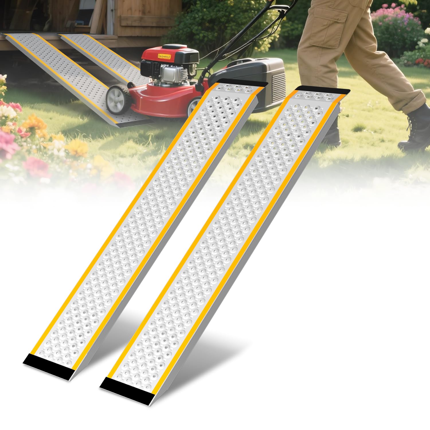 Photo 1 of 47in Aluminum Versatile Loading Ramp for Hand Truck, Bicycle, Motorcycle, ATV & More, Sturdy Anti-Slip, Shed Ramp 2 Pack for Riding Mower, Lightweight for Blowers, Pickup Trucks-880 lbs/PR Capacity