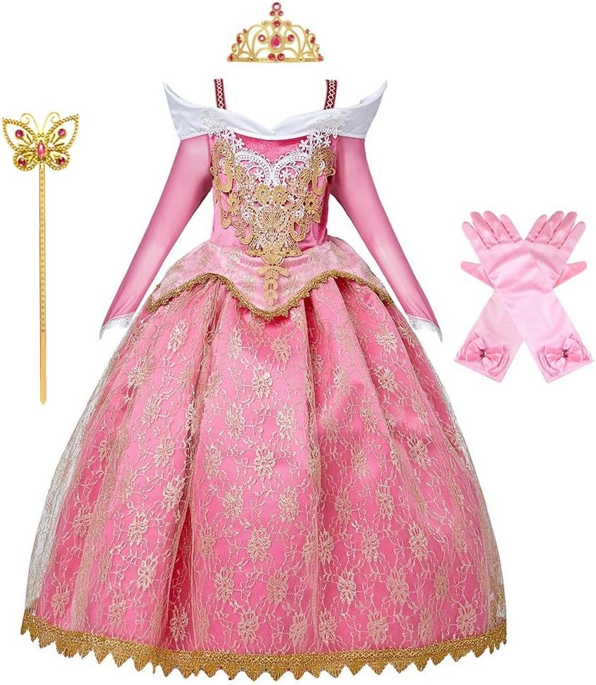 MYRISAM Girls Fancy Princess Sleeping Beauty Birthday Dress Halloween Costume Cosplay Party Dress Up Outfit (w/Accessories)