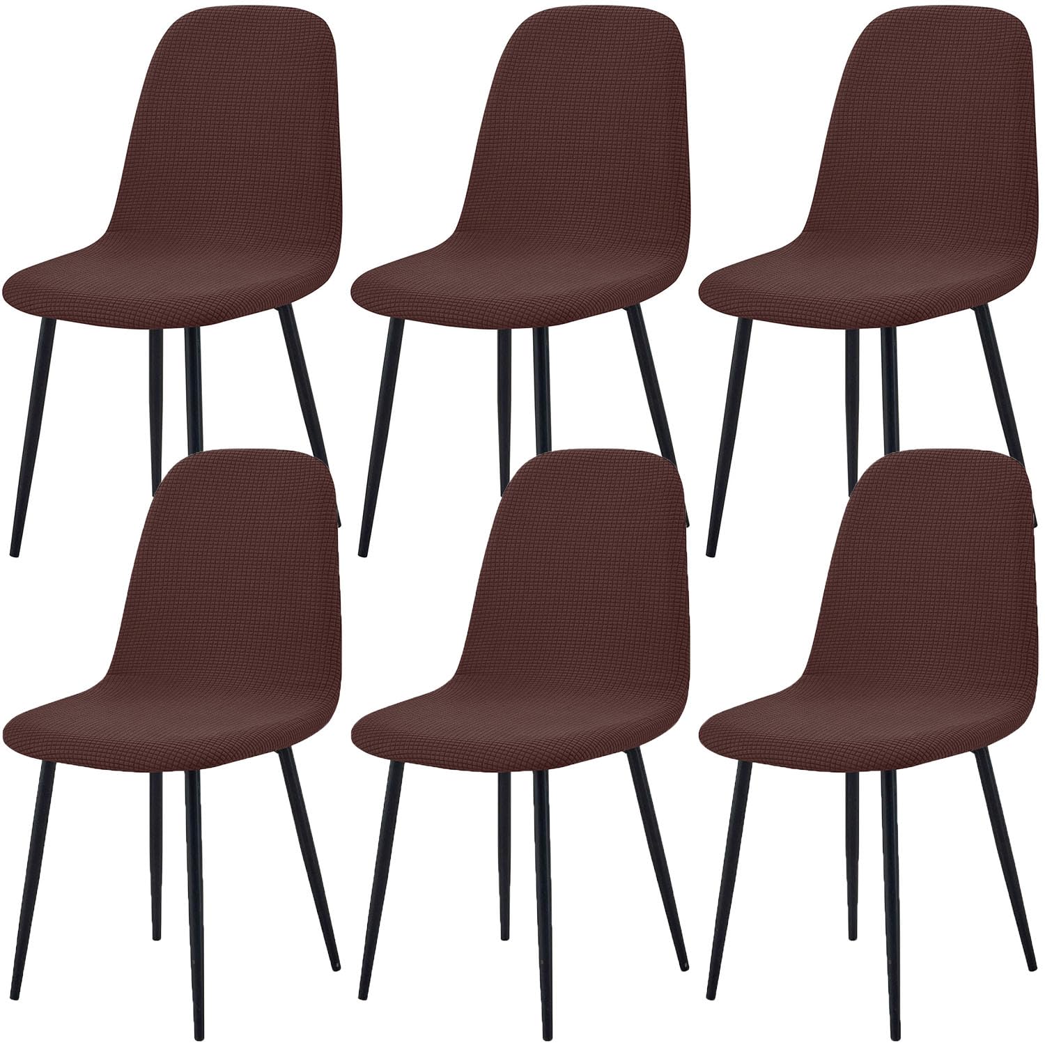 HACLEN Stretch Shell Chair Covers for Dining Chairs, Soft Jacquard Mid Century Modern Chair Protector, Washable Wrinkle-Free Armless Chair Slipcovers (brown,Set of 6)