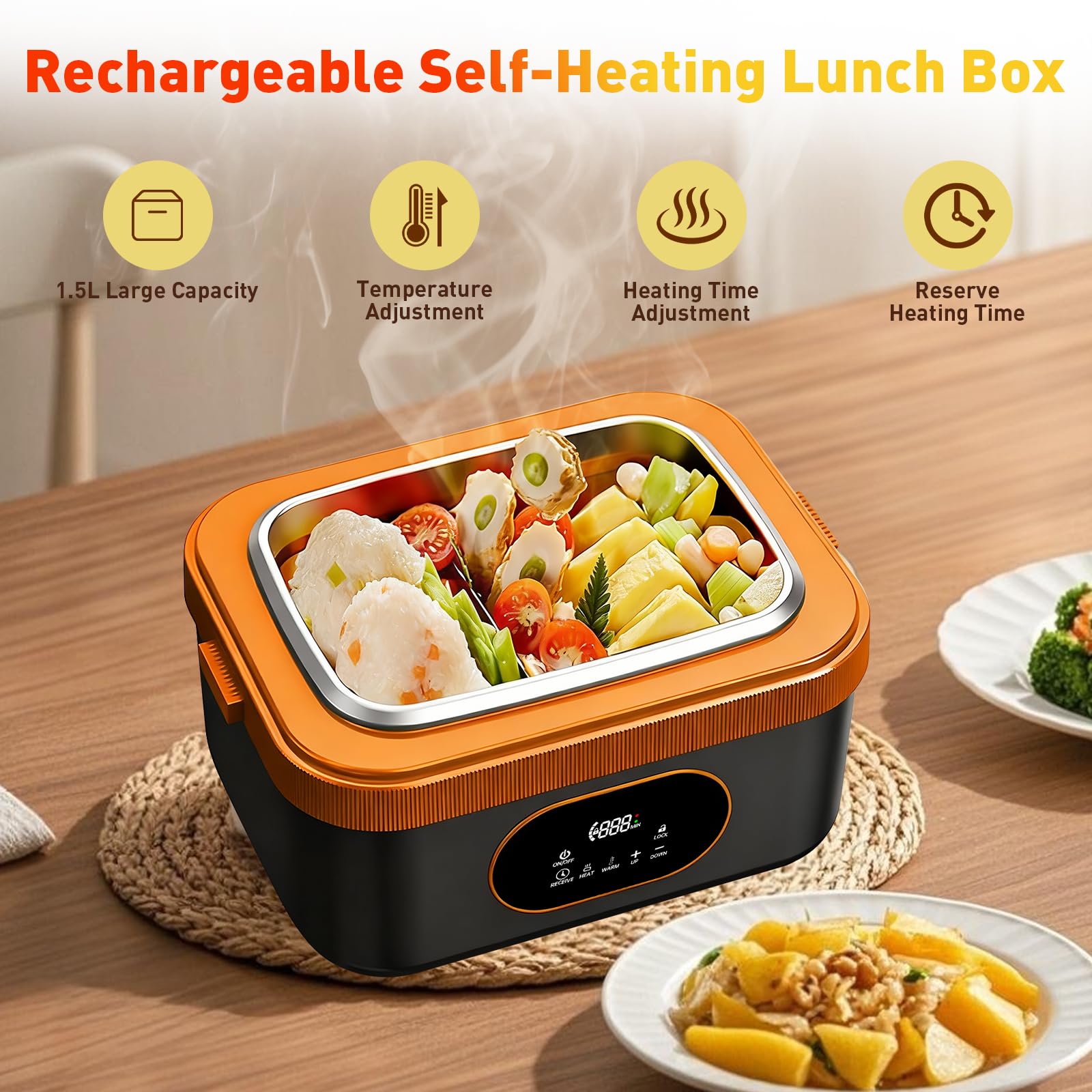 Upgrade 1.5L Fiambrera Electrica, Fiambreras Comida Trabajo Calentador de Almuerzo Autocalentable Recargable para el Trabajo Oficina Viaje en Automóvil Camping Interior y Exterior