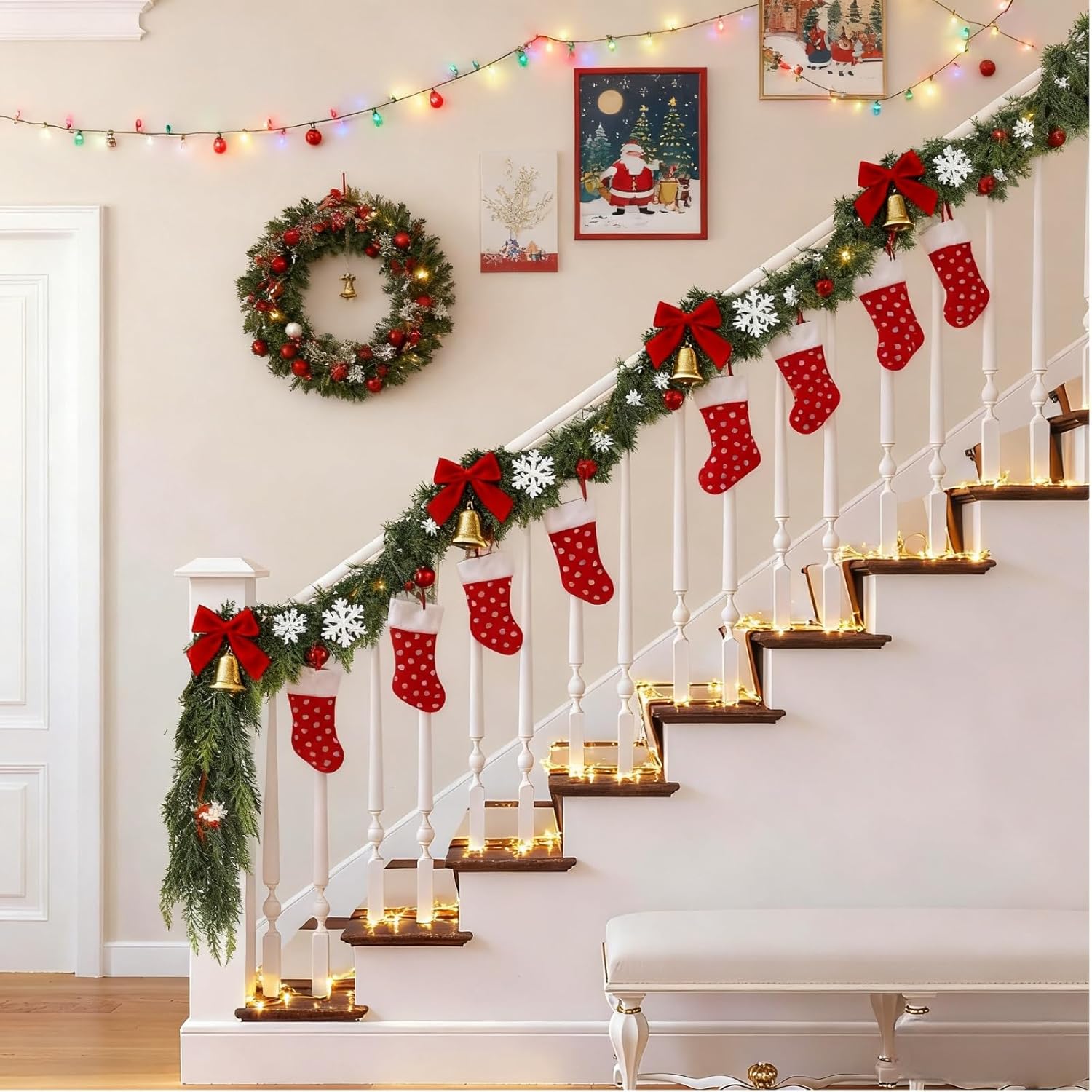 6 FT Christmas Garland,2 PCS Cedar Garland Artificial Realistic,Real Touch Pine Garlands，Christmas Greenery Garlands for Fireplace，Table Mantel Porch Indoor Outdoor Winter Xmas Decoration(2,6FT)