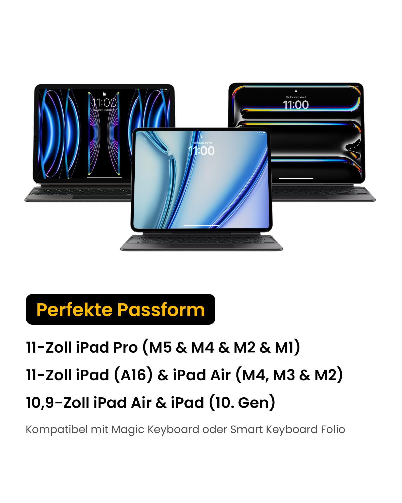 tomtoc Portfolio Tablet Tasche für 11 Zoll iPad Air M4 2026, iPad Pro M5/M4 & Air M3/M2 2025-2024, 11 Zoll iPad (A16) 2025, iPad 10/Air 5, Galaxy Tab A9+/S9, Hartschale Hülle für Magic/Smart Keyboard