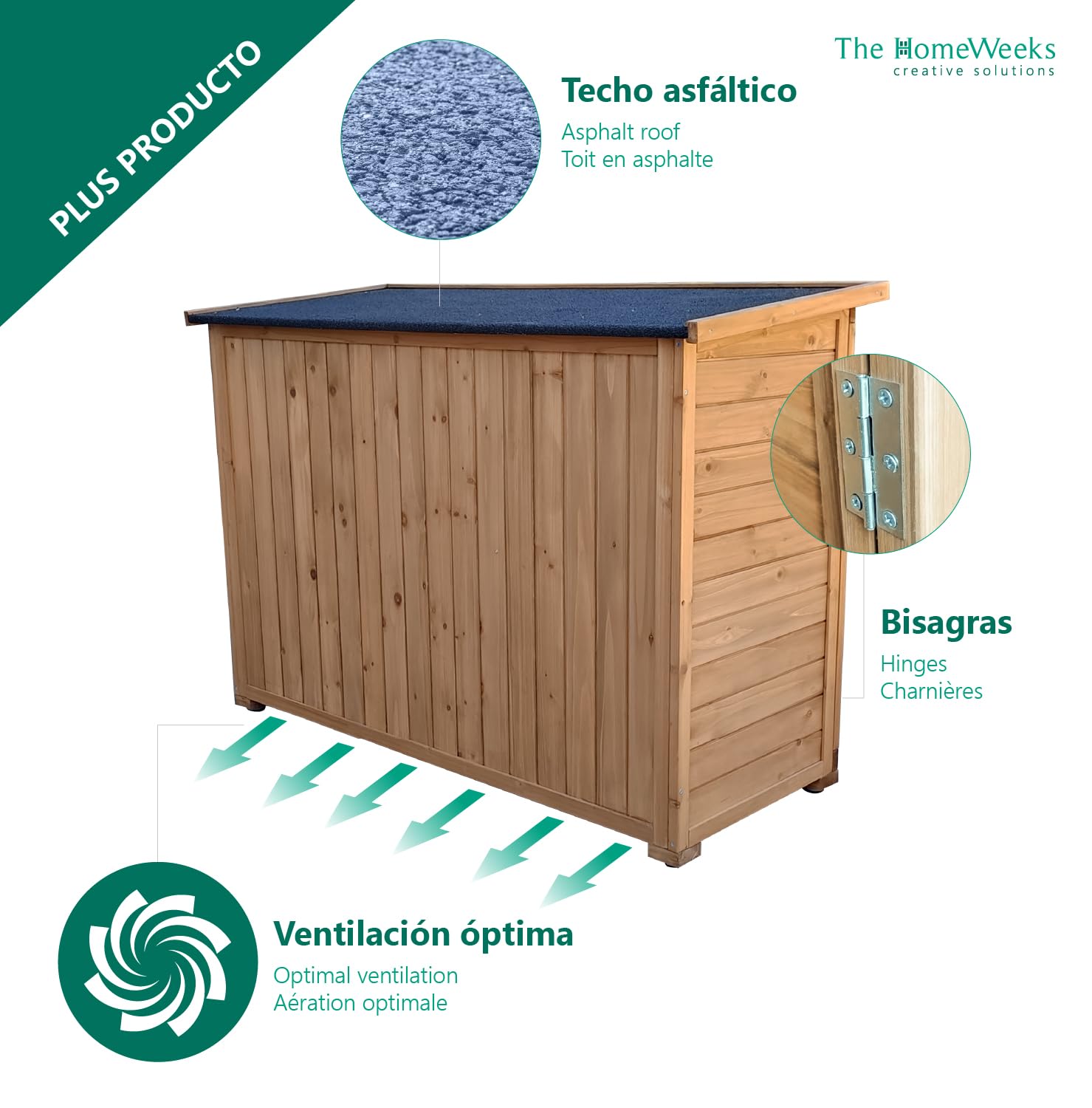 The Homeweeks Cobertizo Armario Jardín | IZELA | Madera Tratada Maciza 128 * 52 * 88cm | Armario Multiusos | Impermeable | para Almacenamiento de Herramientas y Accesorios de jardín