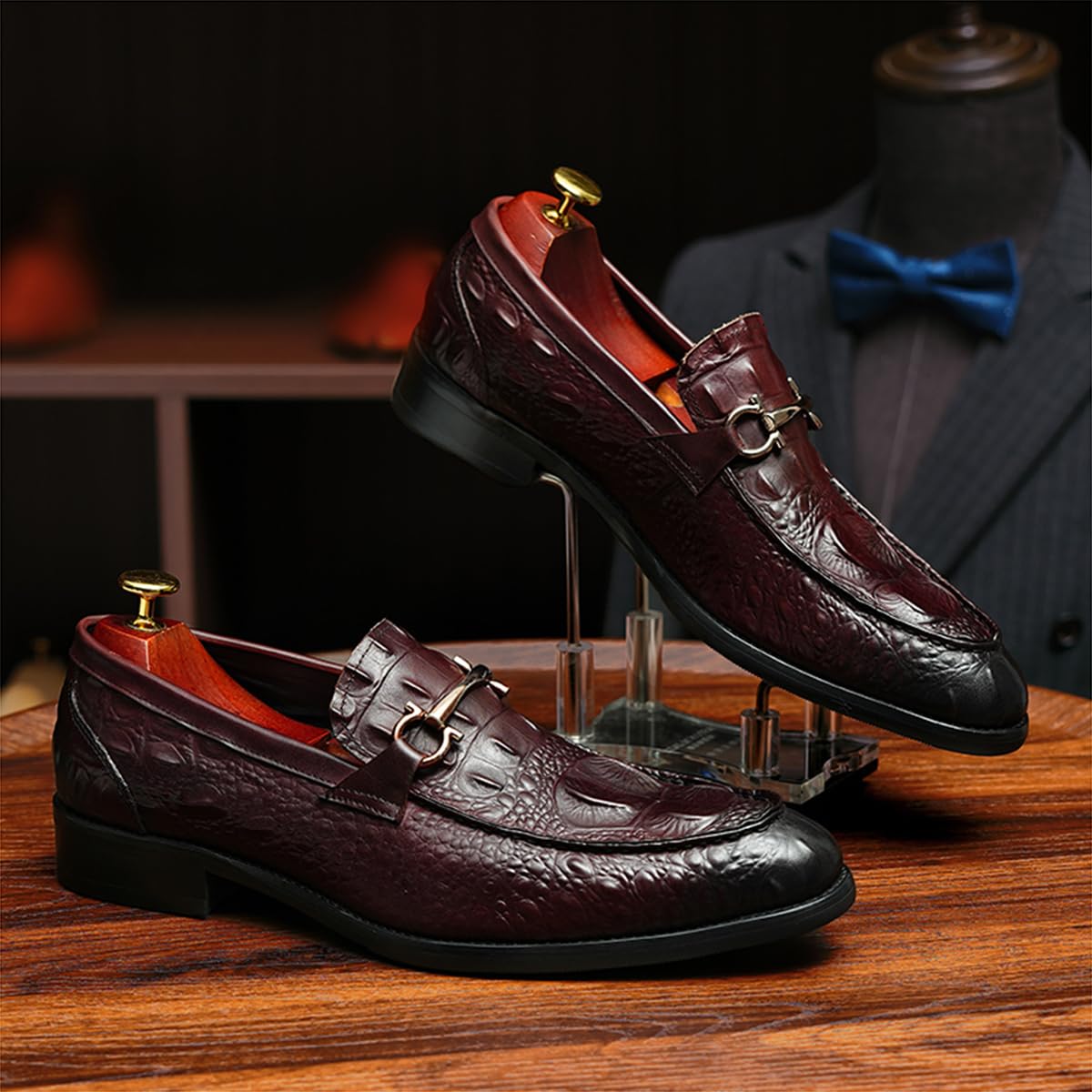 Mocasines Casuales Negocios en Relieve para Hombre Loafers Cuero Genuino Zapatos de Vestir Formales Silp On