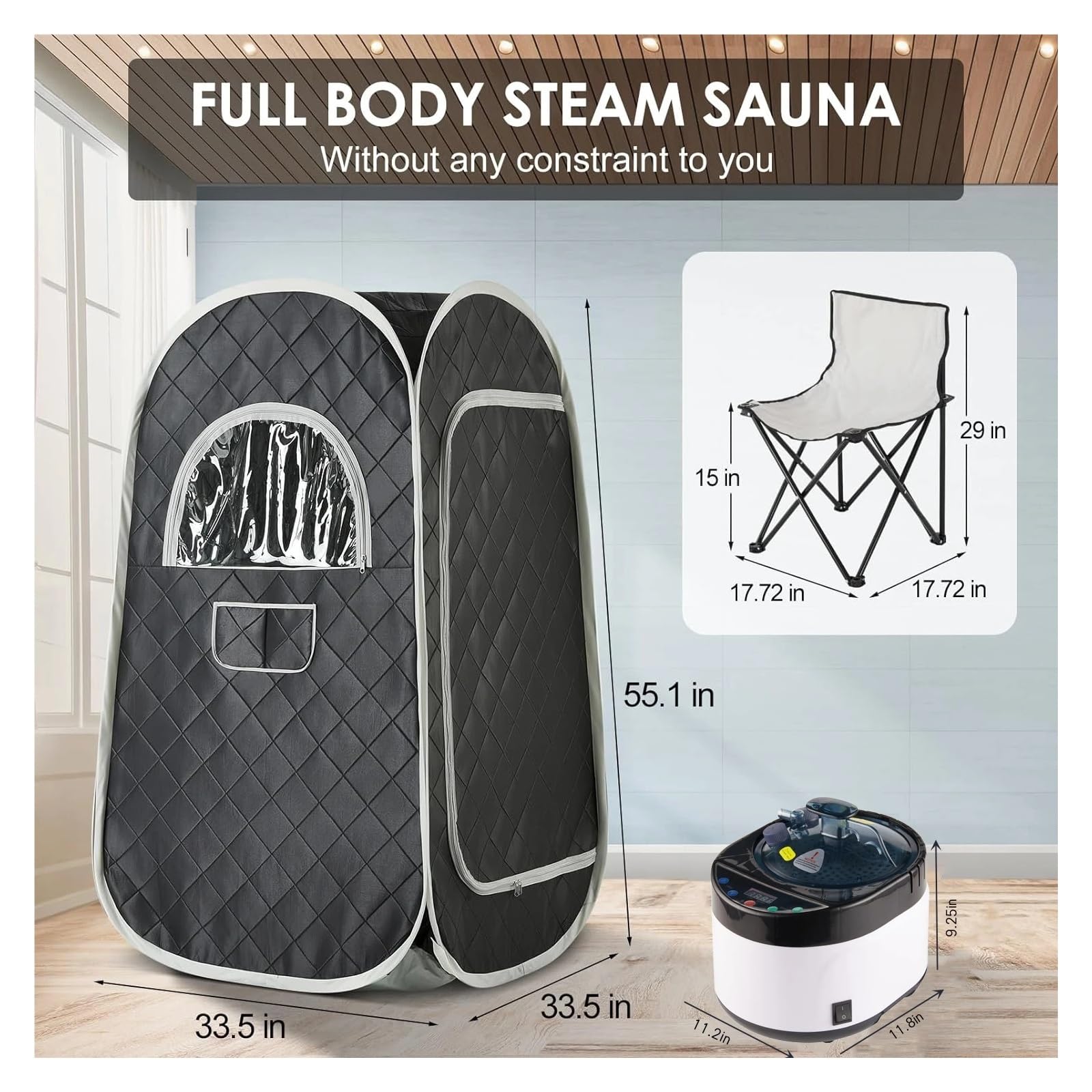 Portable Steam Sauna Personal Home Tent with 4L 1400W Generator Remote Control & Foldable Chair Indoor Spa