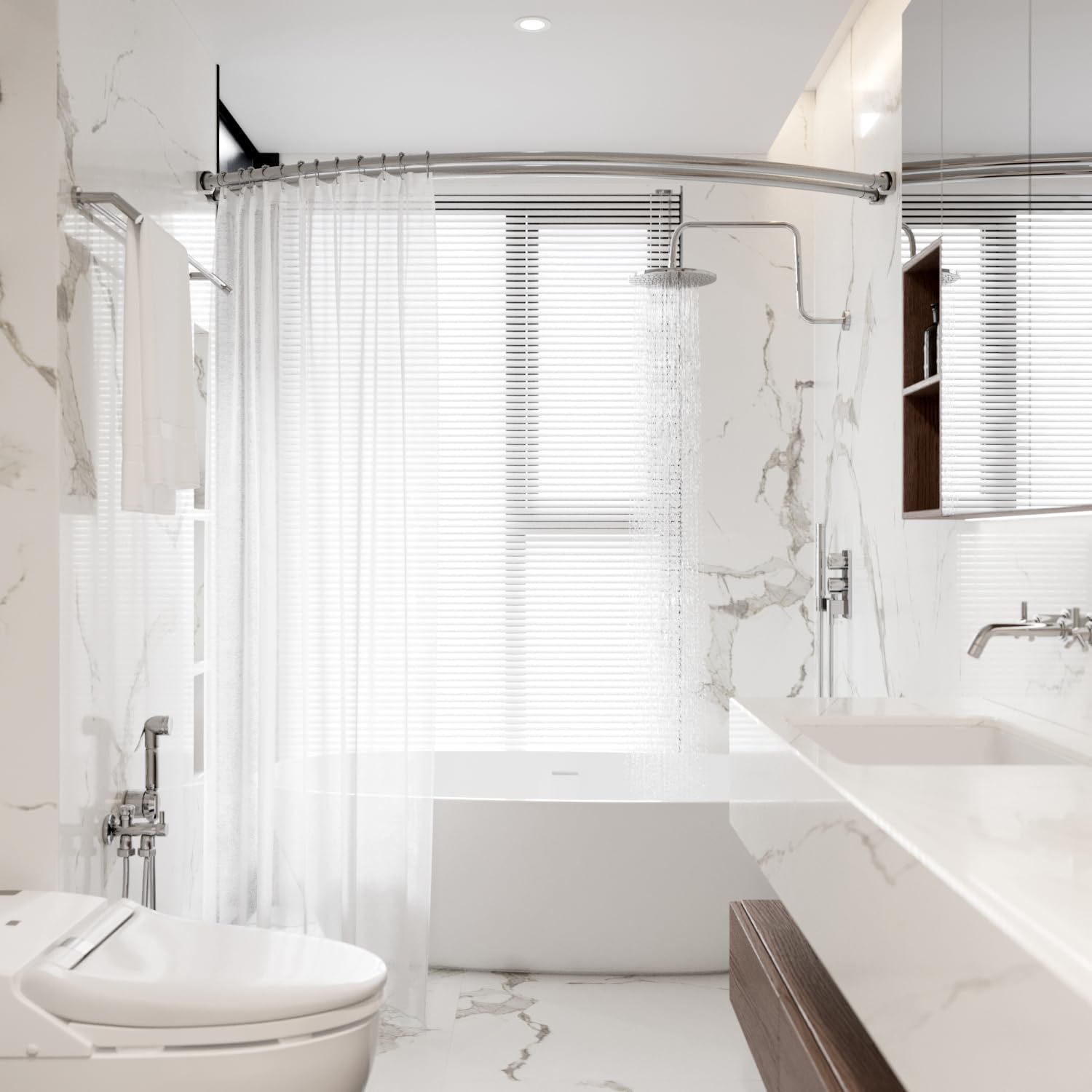 Naiture Stainless Steel 60'' Double Curved Shower Curtain Rod, Brushed Nickel Finish