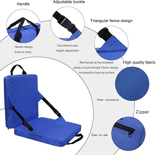 Miniatura 5 de Asiento de estadio para gradas con soporte trasero, portátil, ligero, cojín de asiento plegable para estadio, silla acolchada para jardín, camping,