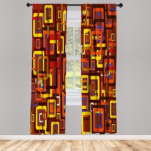 Miniatura 32 de Ambesonne Cortinas abstractas para ventana, patrón de encaje ornamental con formas de floración floral, arte clásico de estilo medieval, juego de 2