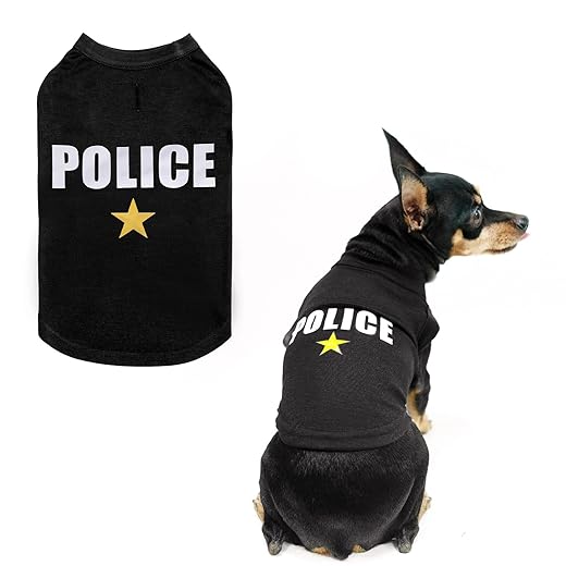 BINGPET Police Dog Shirts,Soft Cotton Puppy Tshirt,Breathable Lightweight Dog Costumes Tank Top Vest,Machine Washable Stretchy Clothes for Small Medium Large Dogs Boy Girl