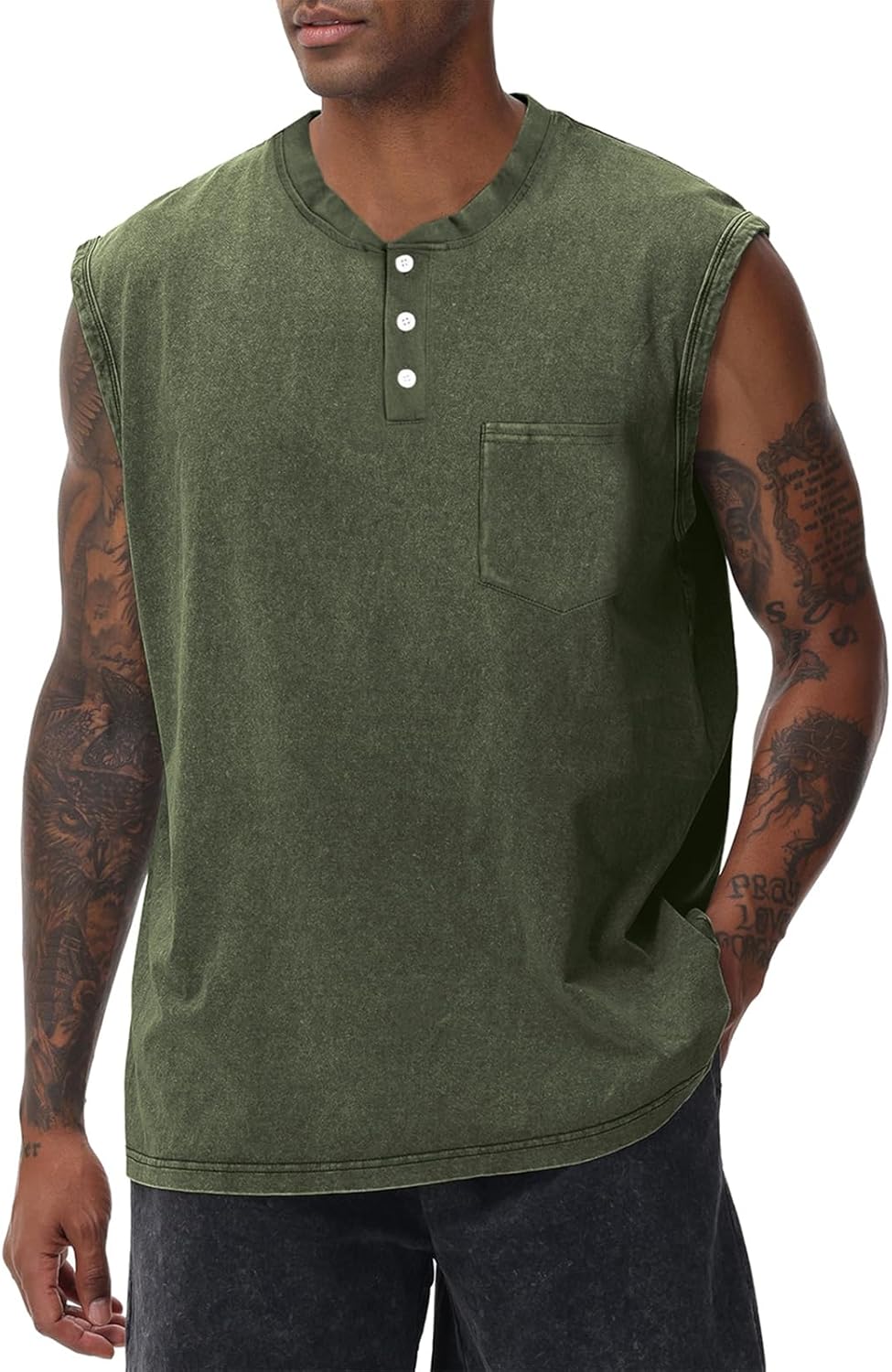 KEEPSHOWING Mens Workout Tank Tops Sleeveless Tee Shirts Muscle Gym Shirts Acid Wash T Shirts Running Loose Fit Tee