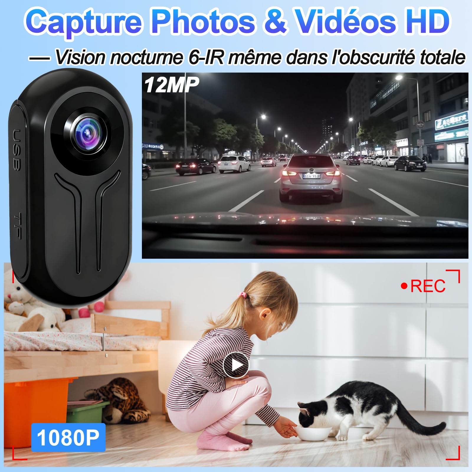 Caméra Moto 1080P Bodycam, Vision Nocturne & Grand Angle