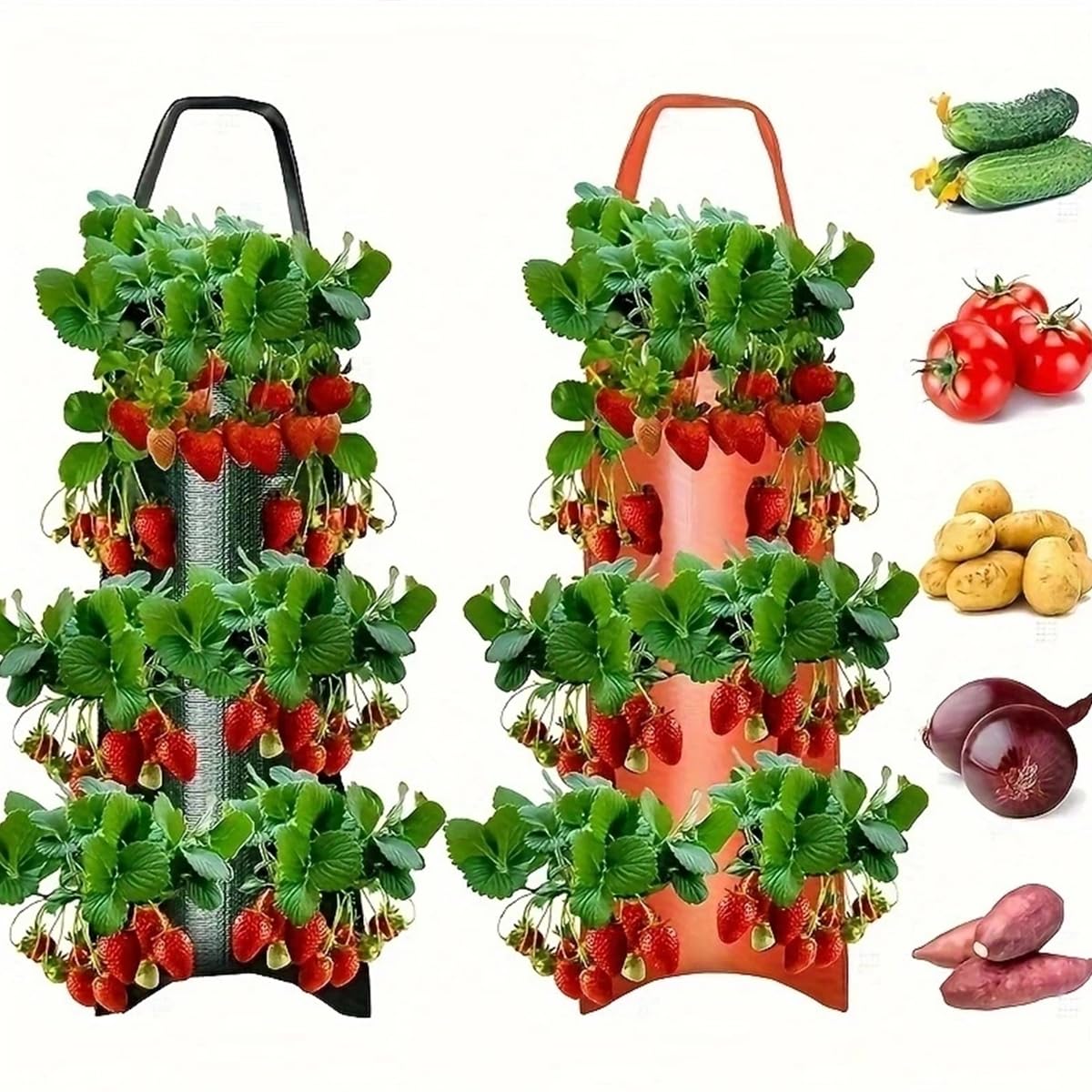Mnrkaoic Hanging Strawberry Planter Strawberry Pot Bags Plant Grow Bags Garden Container for Growing Fruit Pots Accessory Vegetables Backyard Patio (2pcs)