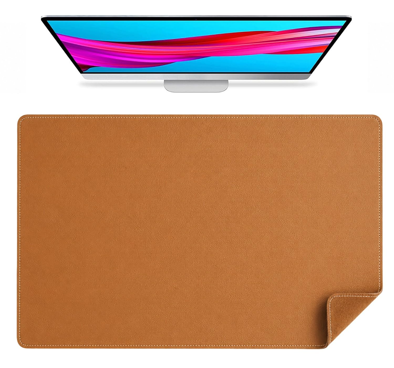 Tappetino da scrivania in vera pelle 120x60cm grande antiscivolo, Sottomano impermeabile e resistente per tastiera, mouse e laptop(Brown,110x50cm)
