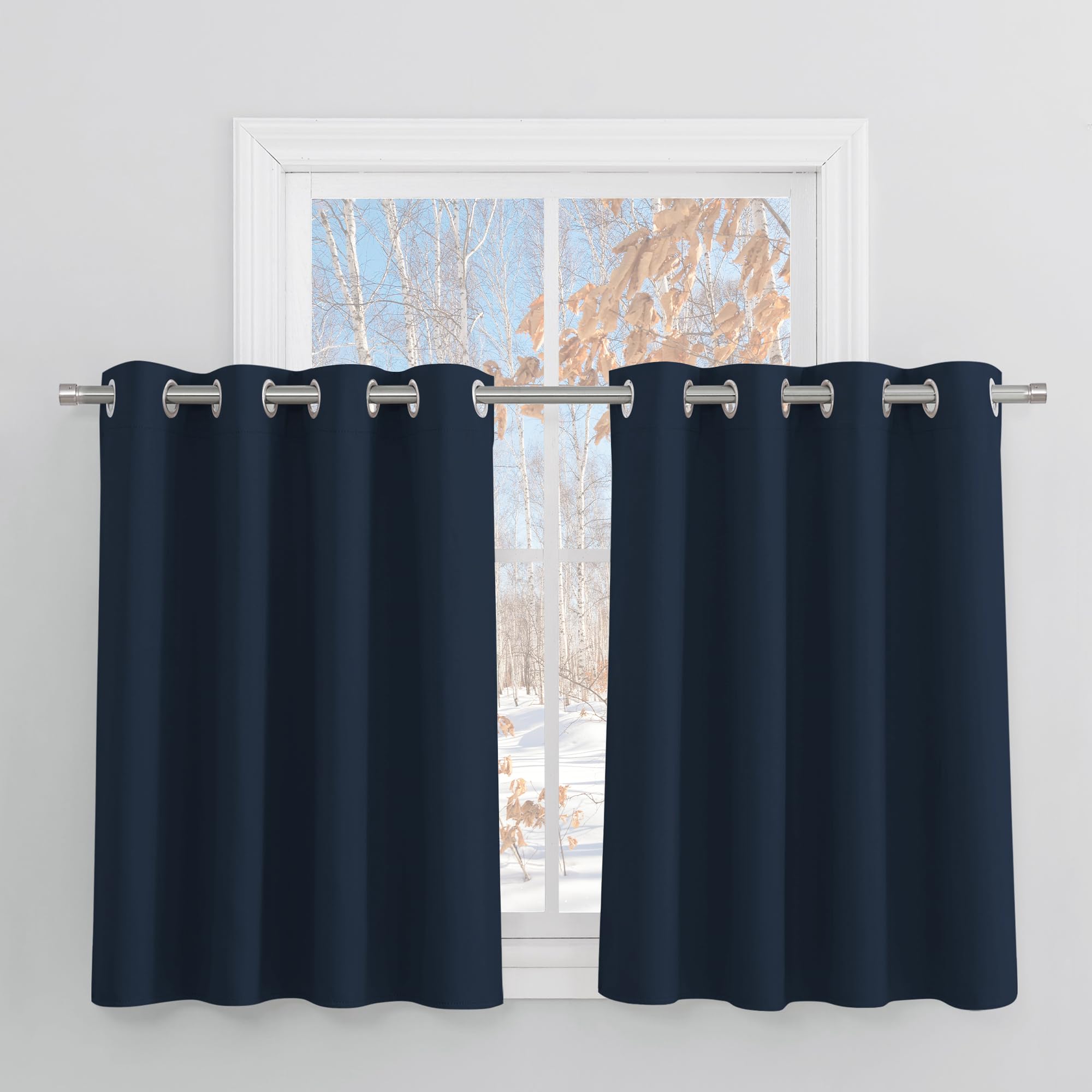 PONY DANCE Tenda Oscurante da Interno Tende Cameretta Bambini Tende Termiche Isolanti per Interni Tende Corte con Anelli Tende Salotto 2 Pezzi L 132 x A 90 cm, Blu Scuro