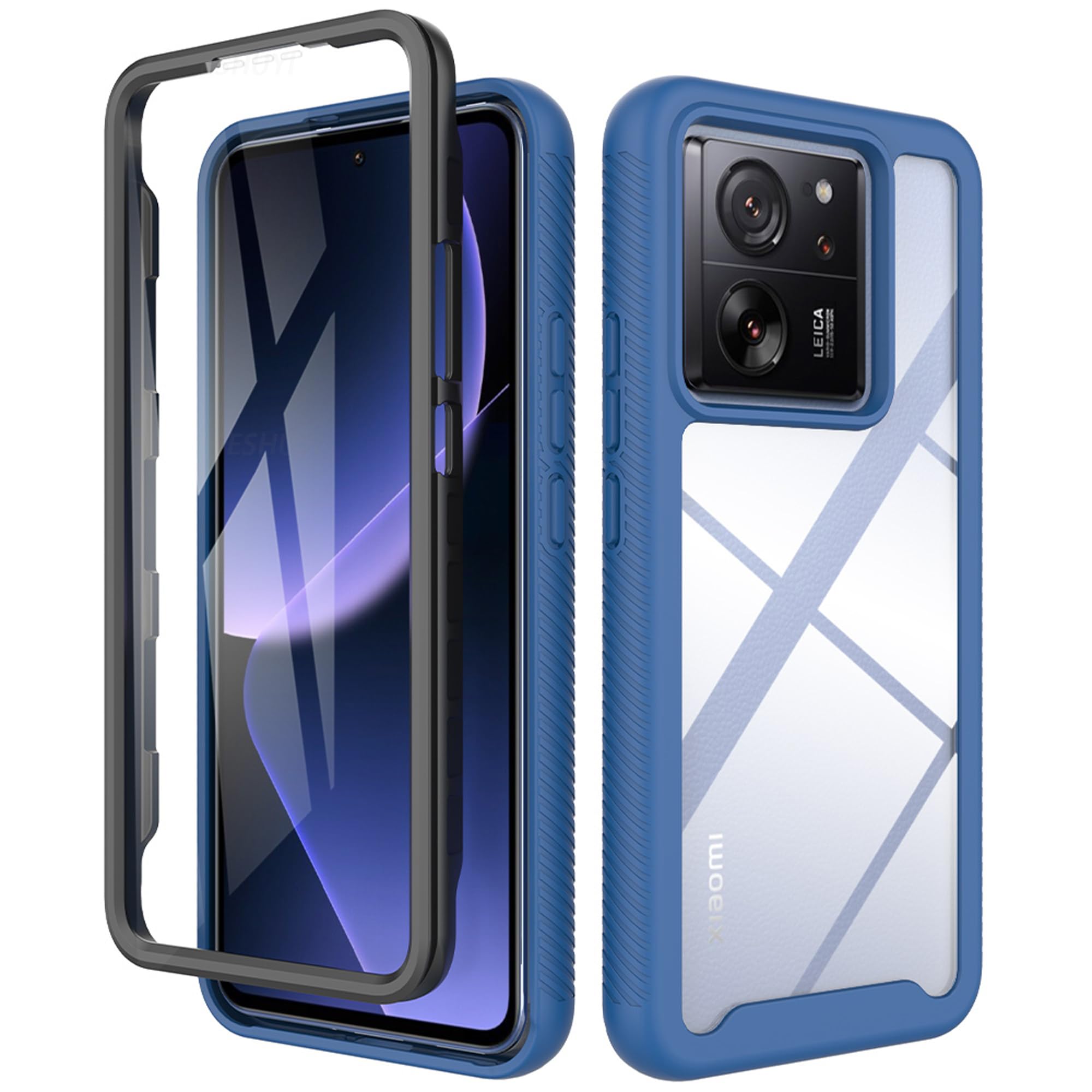 XINYEXIN Cover per Xiaomi 13T Xiaomi 13T Pro, Custodia Antiurto 360 Gradi Protezione Dello Schermo Incorporata, Full Body Rugged Trasparente Cover Military Armour Case - Nero