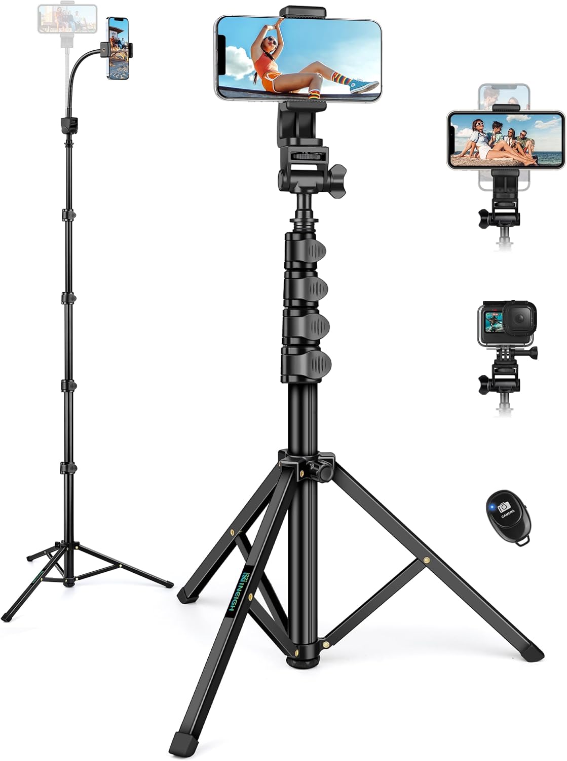 Nineigh Phone Tripod Stand, 74" Selfie Stick Tripod Portable Travel