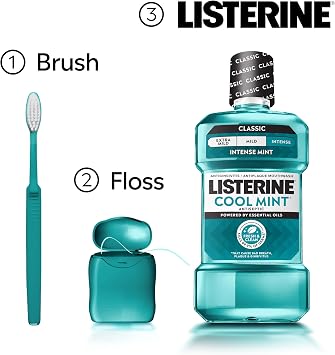 Listerine Cool Mint Antiseptic Mouthwash, Intense Mint, 33.8 fl. oz/1L x 2