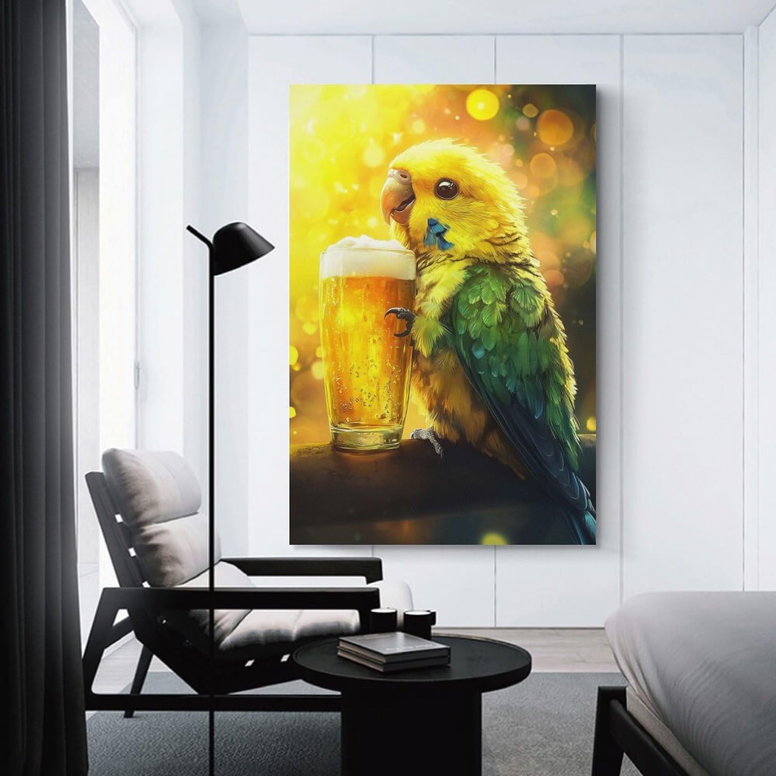 Junmoney Unframe-Style-18 Parrot Cheers With Beer Room Decor Wall Art 24X36inch(60X90cm), For Entrance Walls, Hall Decor Or Foyers, A Neat Decor Update For Hallways