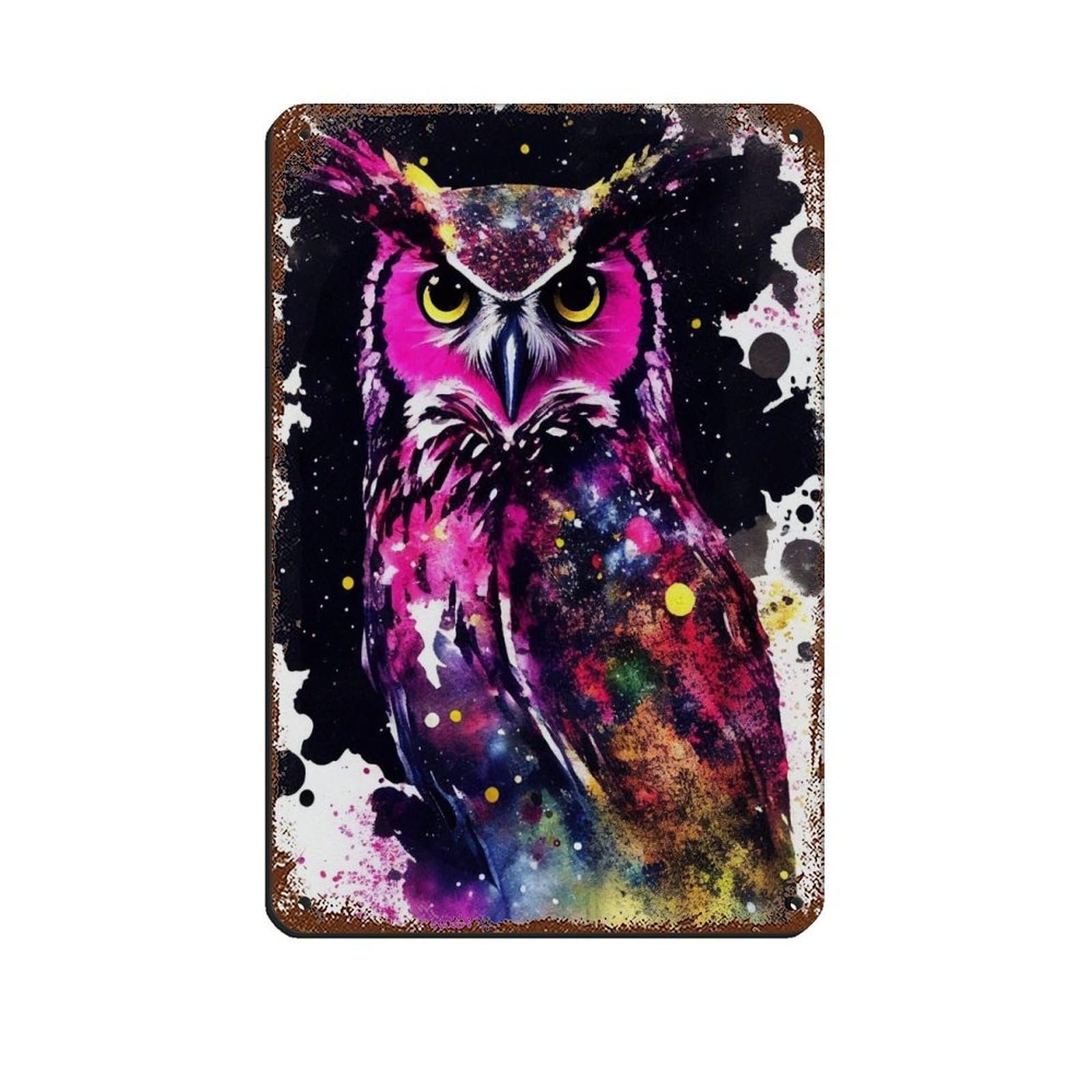 Watercolour Owl Portrait Poster（1） Retro Poster Metal Tin Sign Chic Art Retro Iron Painting Bar People Cave Cafe Family Garage Poster Wall Decoration 8x12inch(20x30cm)