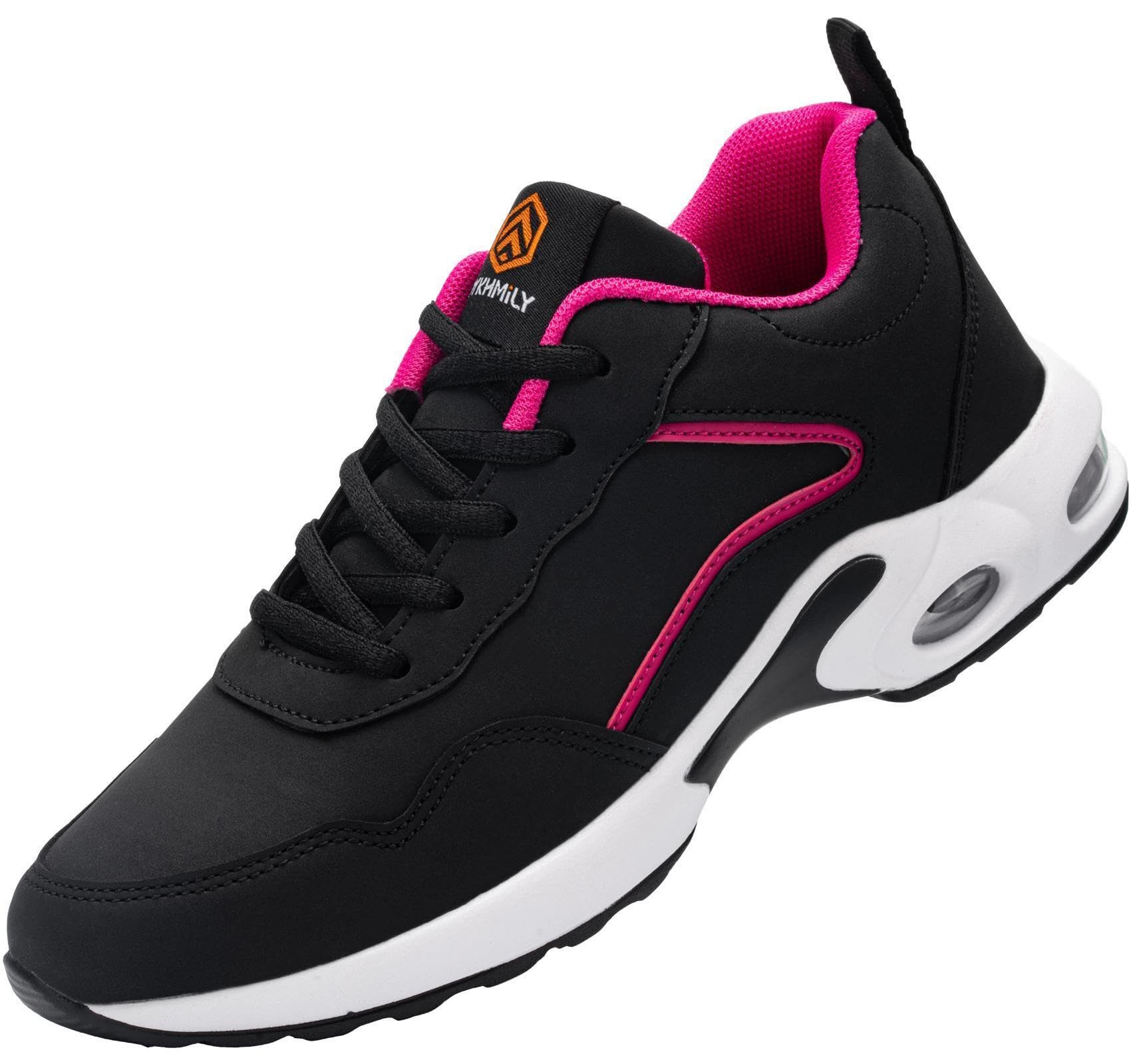 DYKHMILY Scarpe Antinfortunistica Donna Leggere Cuscino d'Aria Scarpa da Lavoro con Punta in Acciaio Comodo Traspiranti Sportive di Sicurezza Scarpe(Nero Rosa,39EU)