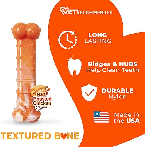 Vista 35 de Nylabone Power Chew Juguete masticable duradero con sabor a pollo, para perros medianos, para masticadores agresivos, huesos indestructibles, M/lobo