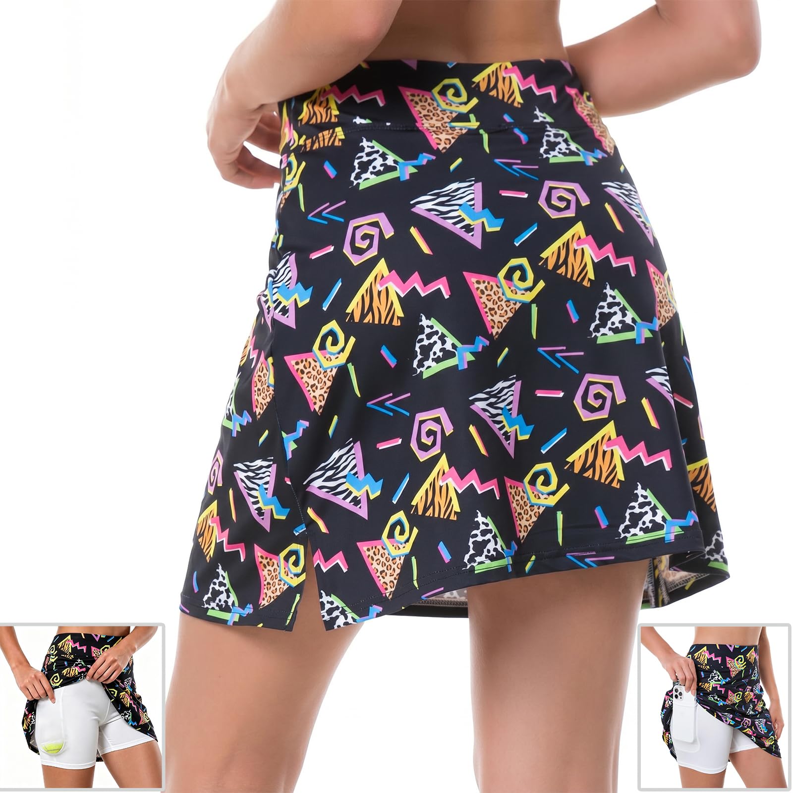 M YESCUSTOM 80s 90s Tennis Skirts for Women with Pockets Retro High Waisted Athletic Golf Skorts for Workout Party