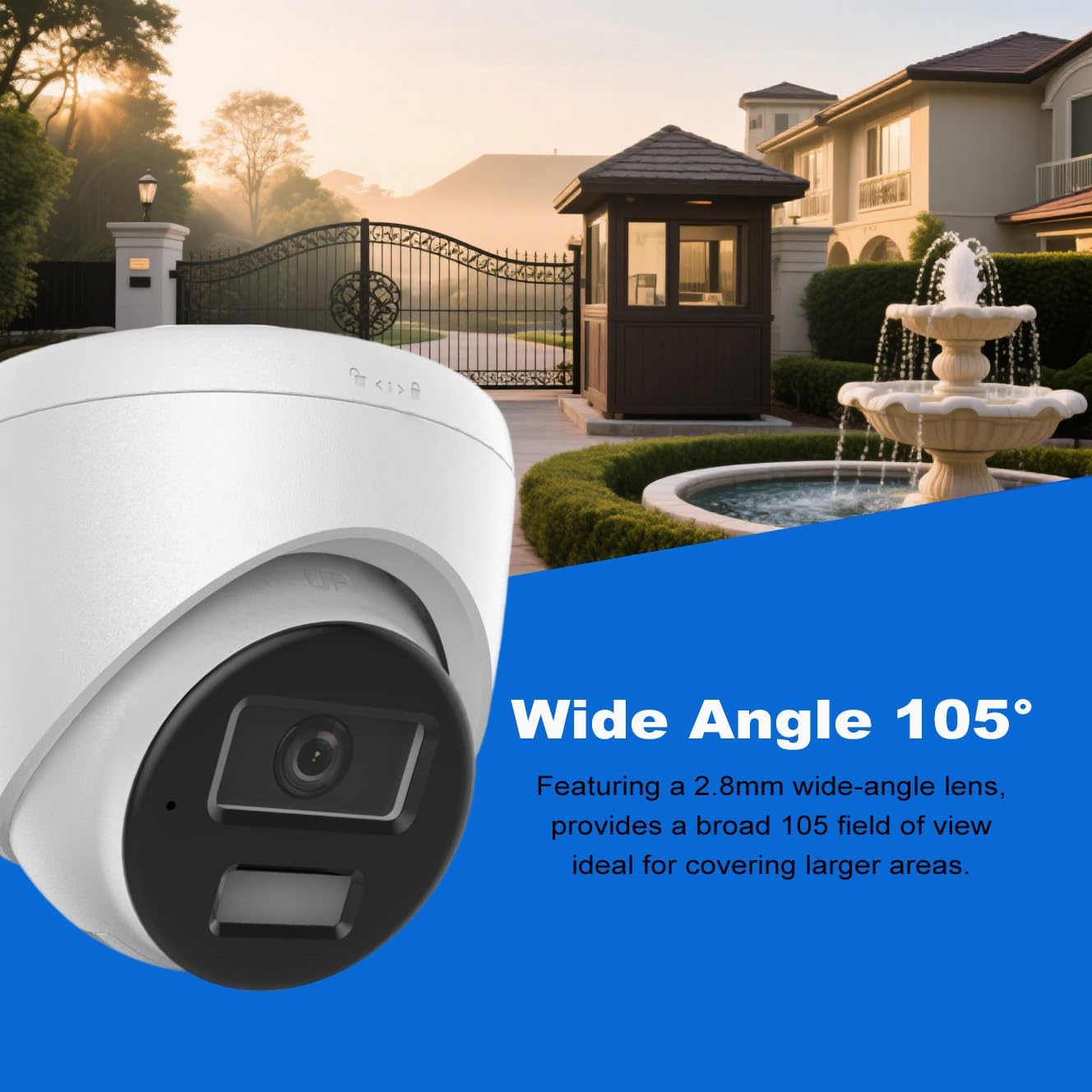 DS-2CD1343G2-LIUF, 4MP POE IP Turret Dome Security Camera with 2.8MM Wide Angle Lens, H.265+ Compression, Built-in microphone, Support Human and Vehicle Detection, Up to 100ft Distance, IP67 Outdoor