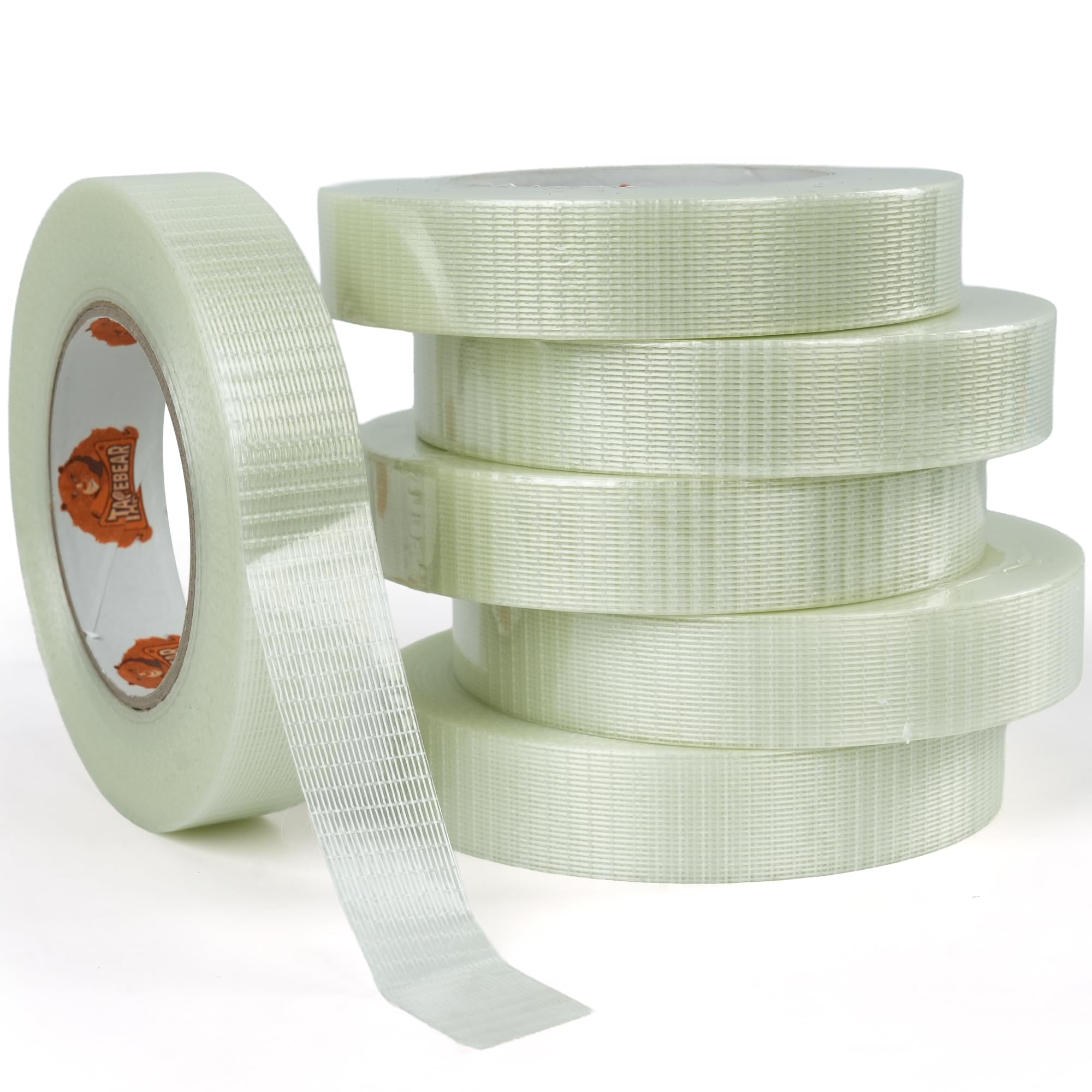 TAPEBEAR Clear Filament Duct Tape 1" x 60Yards, Fiberglass Reinforced Two-Way Strapping Tape, Bi-Directional 5.5Mil Thick Heavy Duty Waterproof for