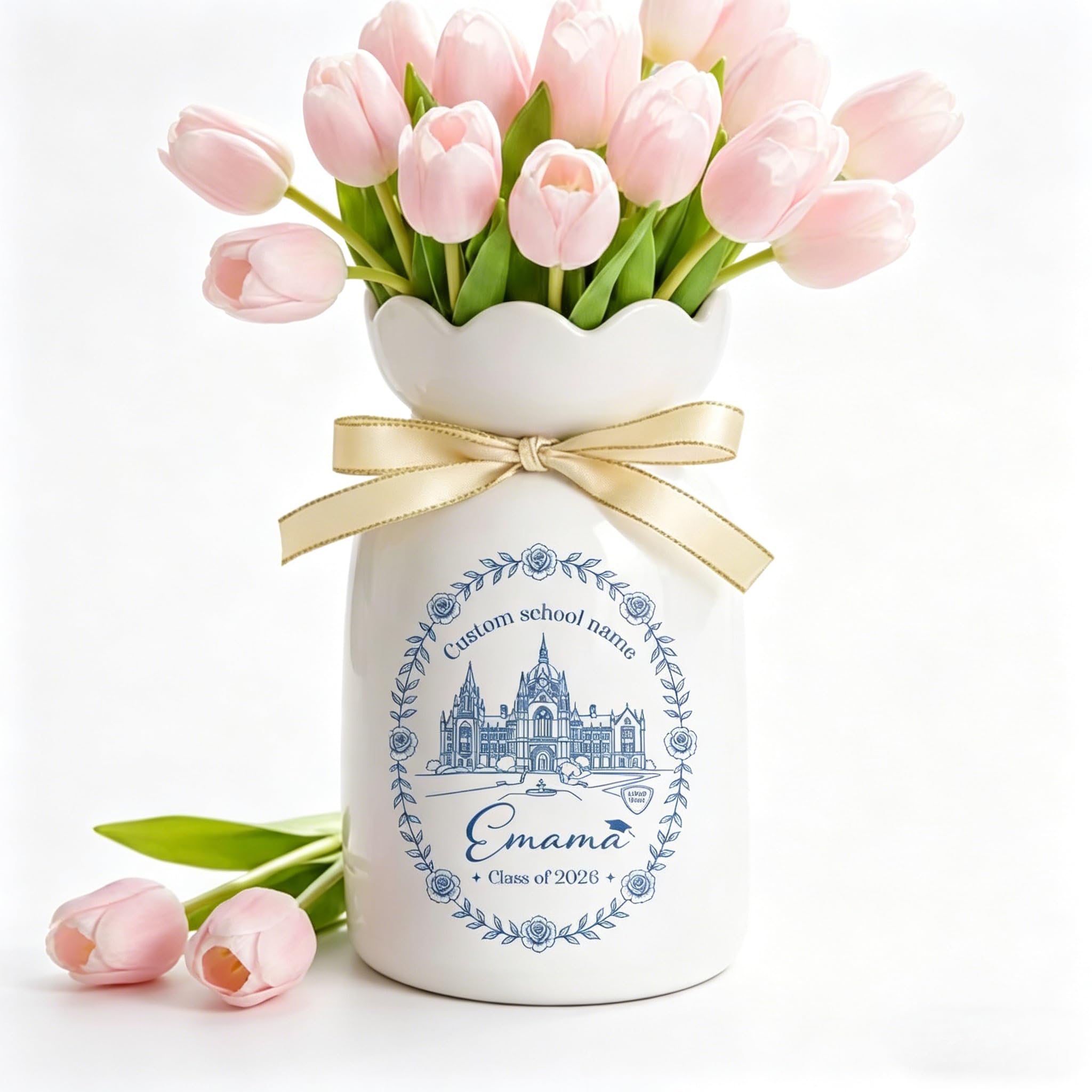 Personalised University College Portrait Ceramic Vase - Graduation Gift Her