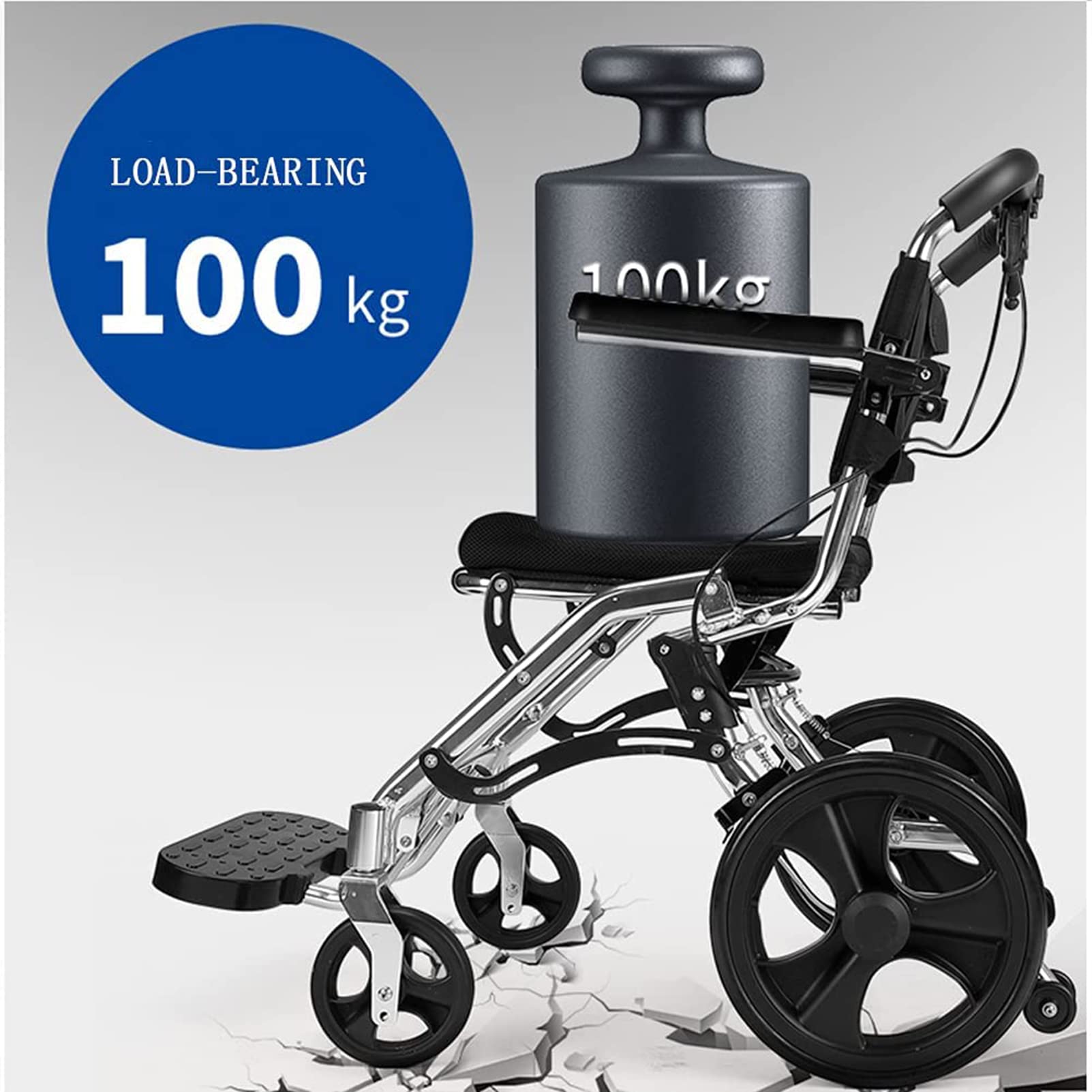 Silla de ruedas de viaje ultraligera, silla de ruedas plegable de aluminio propulsada por asistente con frenos de asistente, silla de viaje de tránsito portátil para personas mayores discapacitadas,