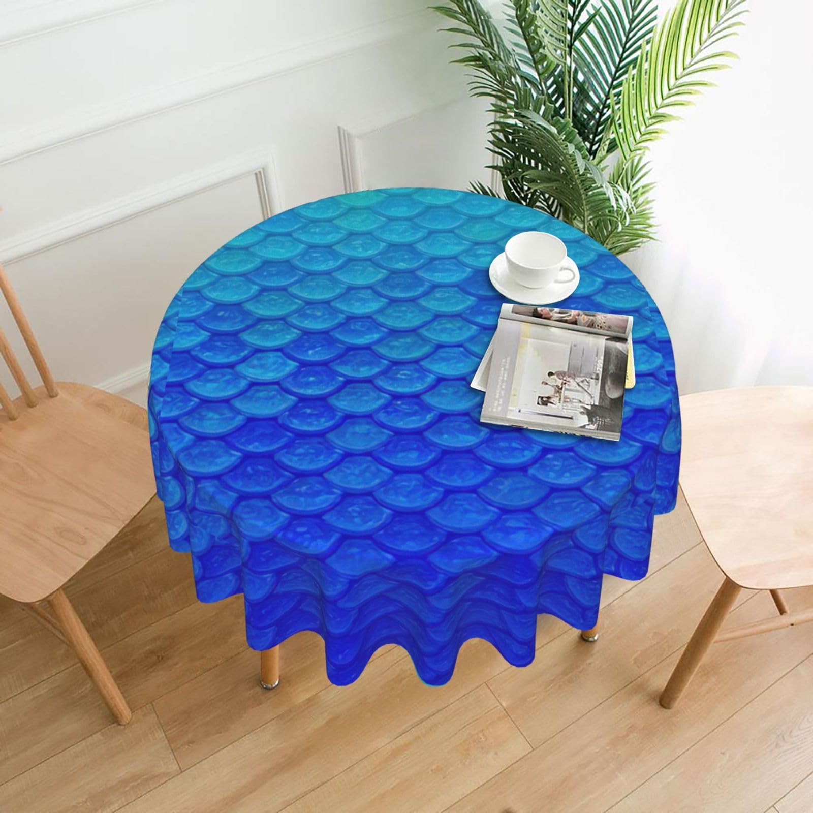 OXbnmm Ocean Sea Blue Mermaid Fish Scale Print Soft Round Tablecloth 60in Polyester Washable Cover Cozy Gift for Mom Housewarming