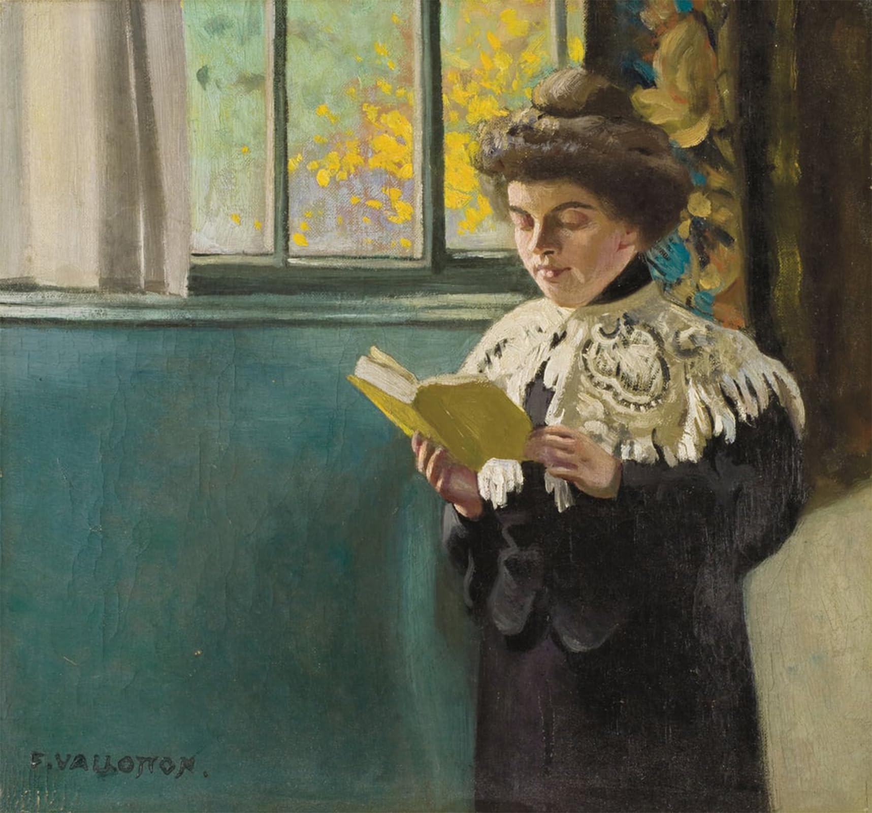 HRJUBWREE Famous Paintings Pictures Artwork Picture Woman Reading by Felix Edouard Vallotton Photo Wall Print for Home Decor 60x90cm